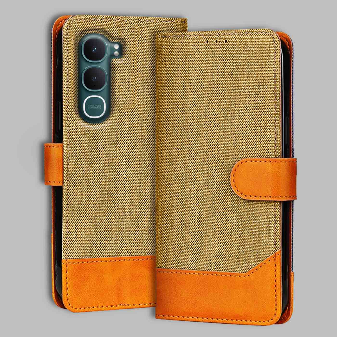 Accesorios Vivo Y31 5G denim flip cover – Light Brown – Image 1 #color_light b
