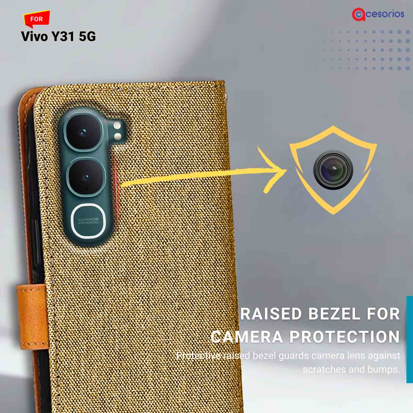 Denim & Leather back panel — Vivo Y31 5G in Light Brown mobile case