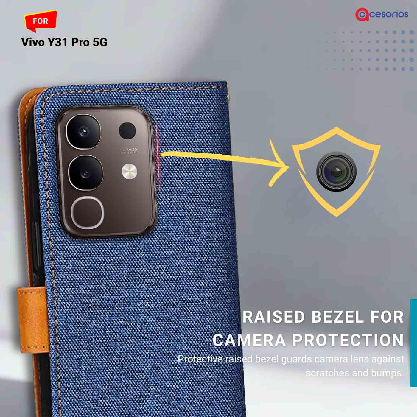 Denim & Leather back panel — Vivo Y31 Pro 5G in Blue mobile case