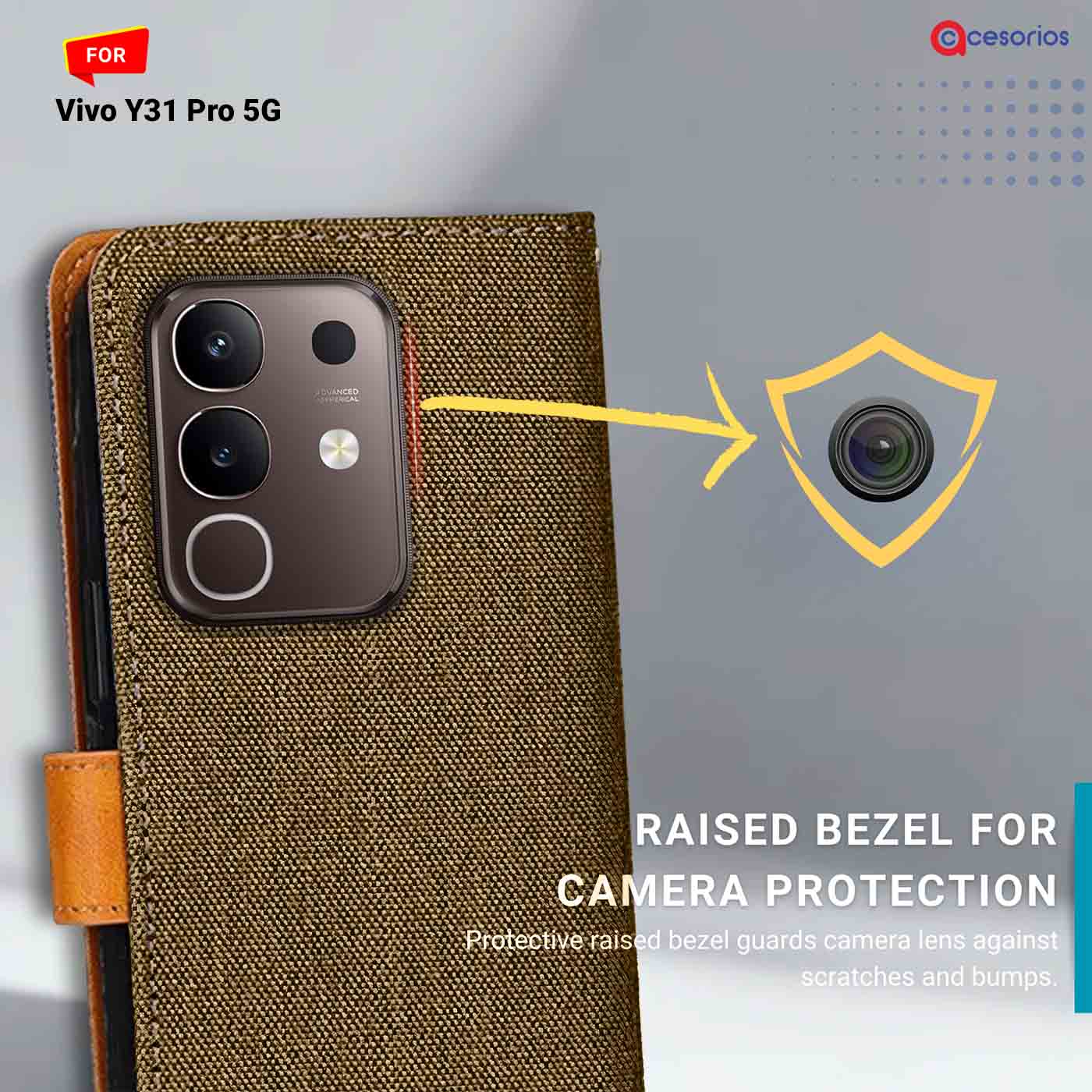 Denim & Leather back panel — Vivo Y31 Pro 5G in Dark Brown mobile case
