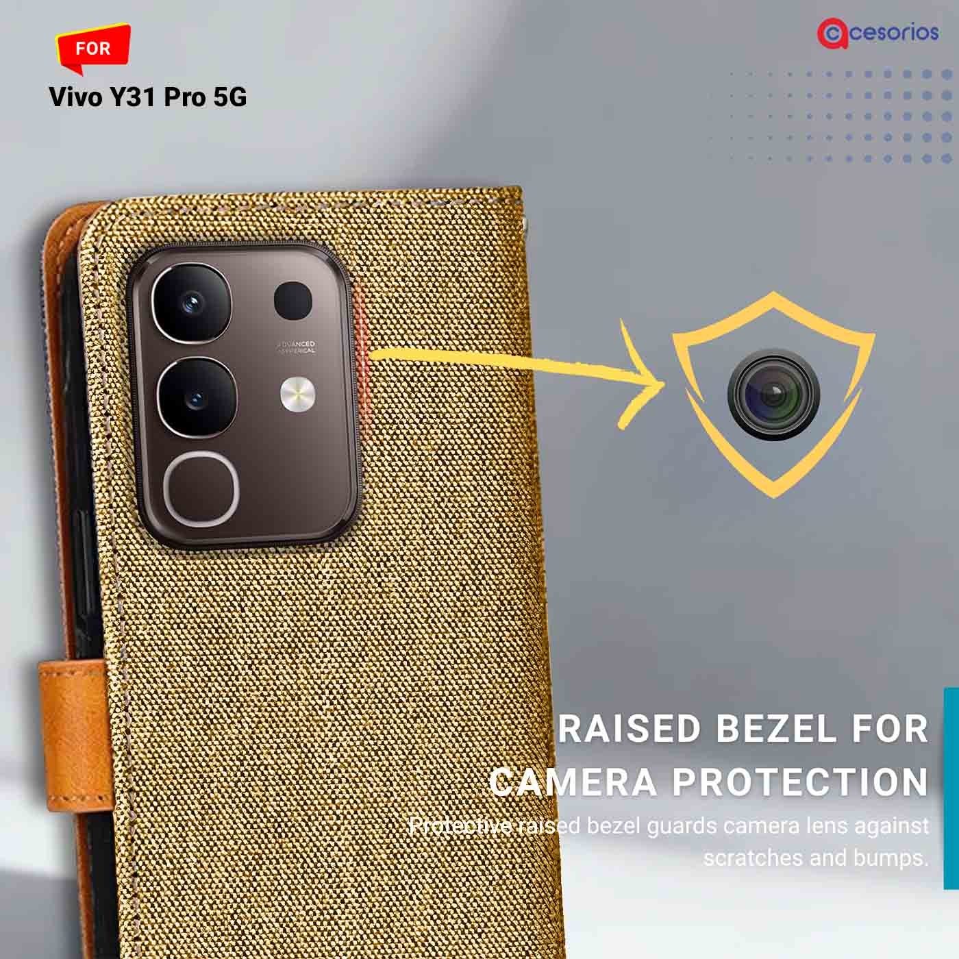 Denim & Leather back panel — Vivo Y31 Pro 5G in Light Brown mobile case