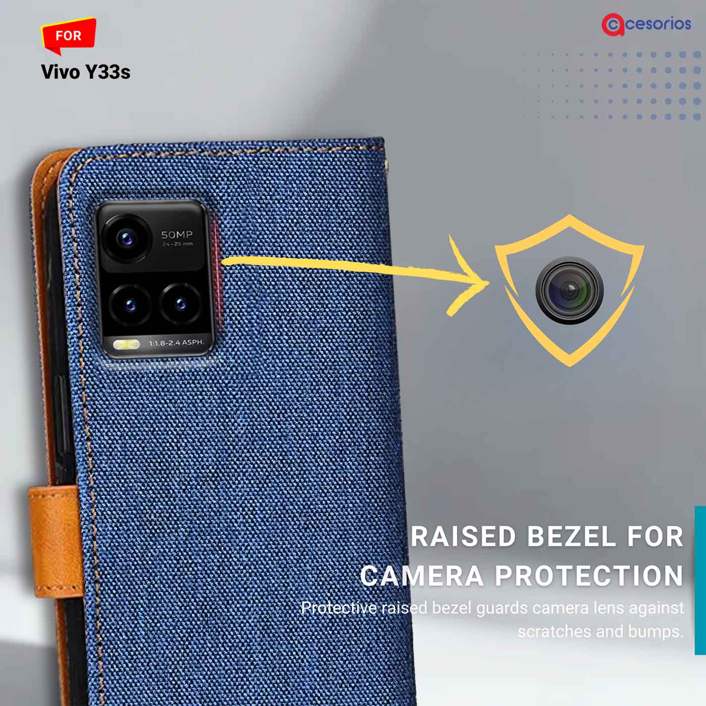 Accesorios Vivo Y33S denim flip cover – Blue – Image 2 #color_