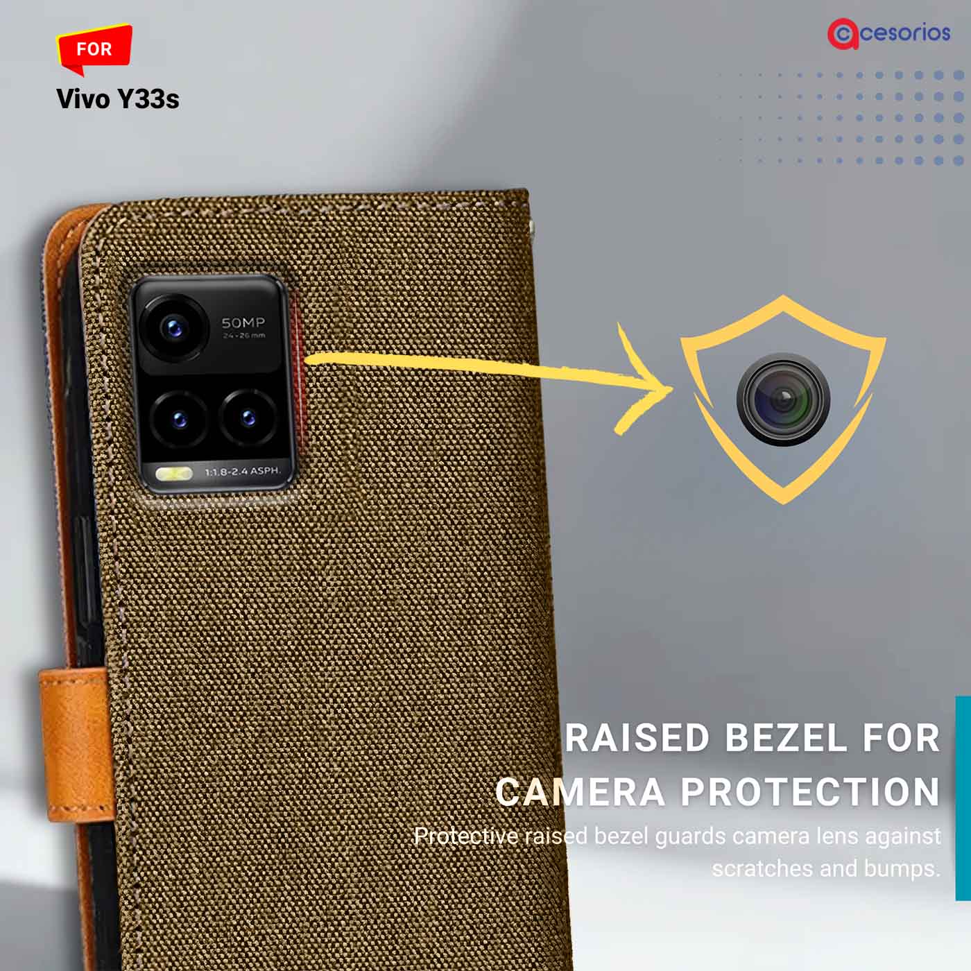 Accesorios Vivo Y33S denim flip cover – Dark Brown – Image 2 #color_dark b