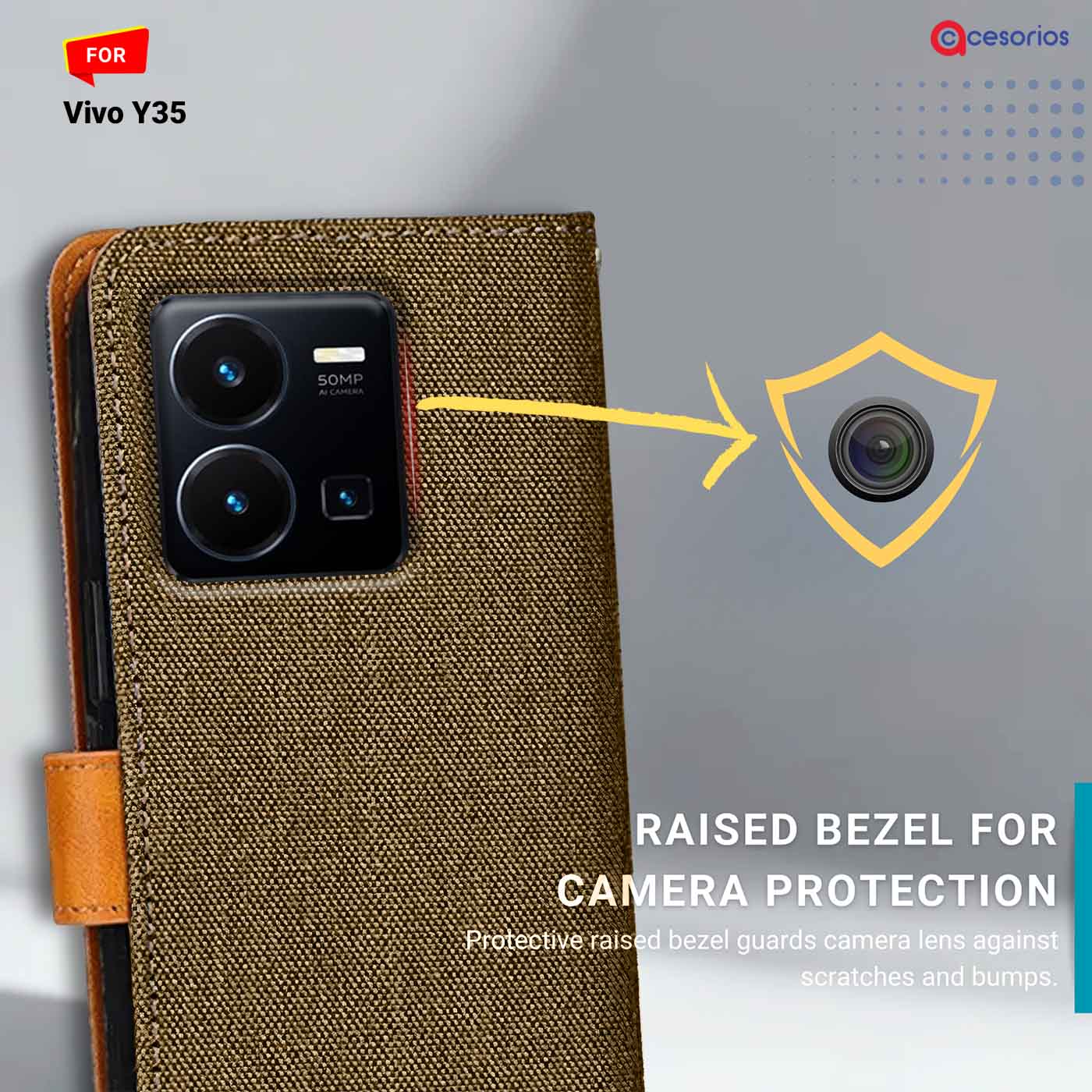 Accesorios Vivo Y35 denim flip cover – Dark Brown – Image 2 #color_dark b