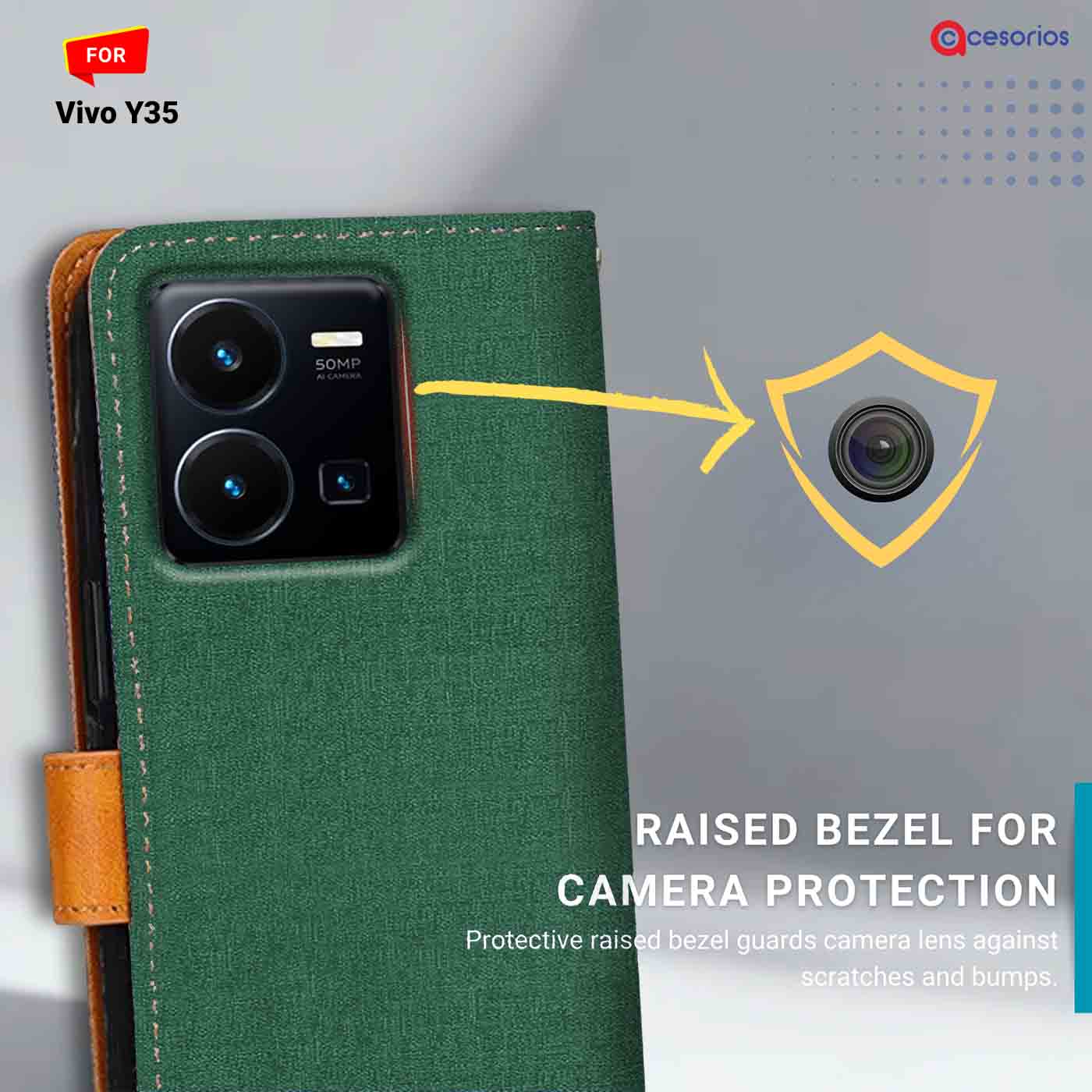 Accesorios Vivo Y35 denim flip cover – Green – Image 2 #color_g