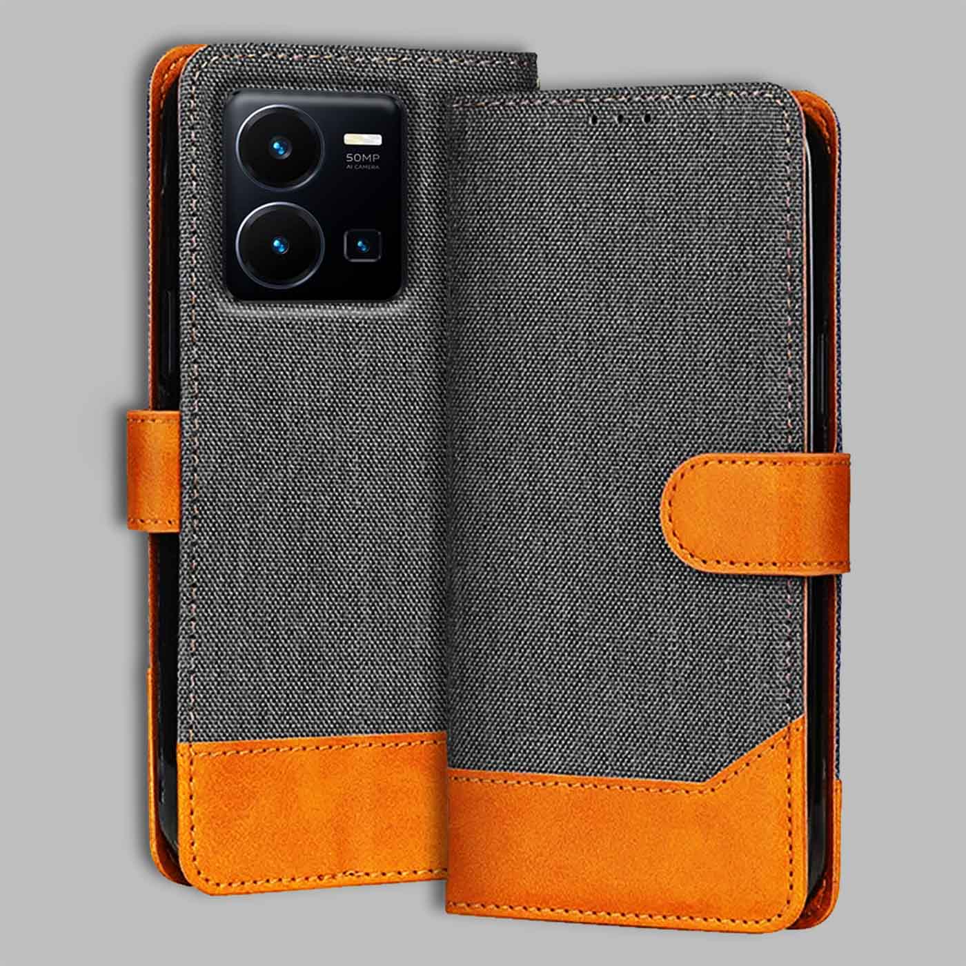 Accesorios Vivo Y35 denim flip cover – Grey – Image 1 #color_