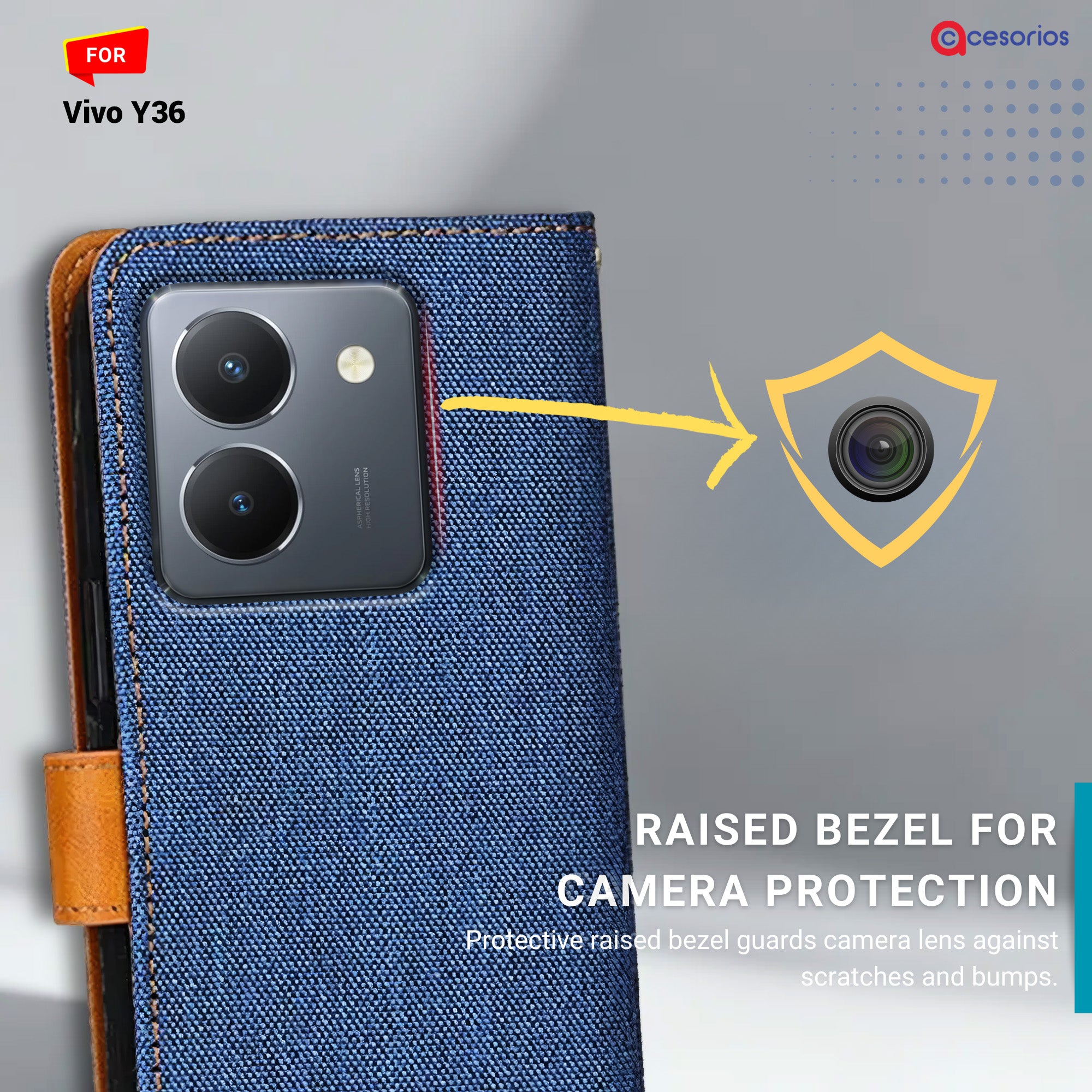 Denim & Leather back panel — Vivo Y36 in Blue mobile case