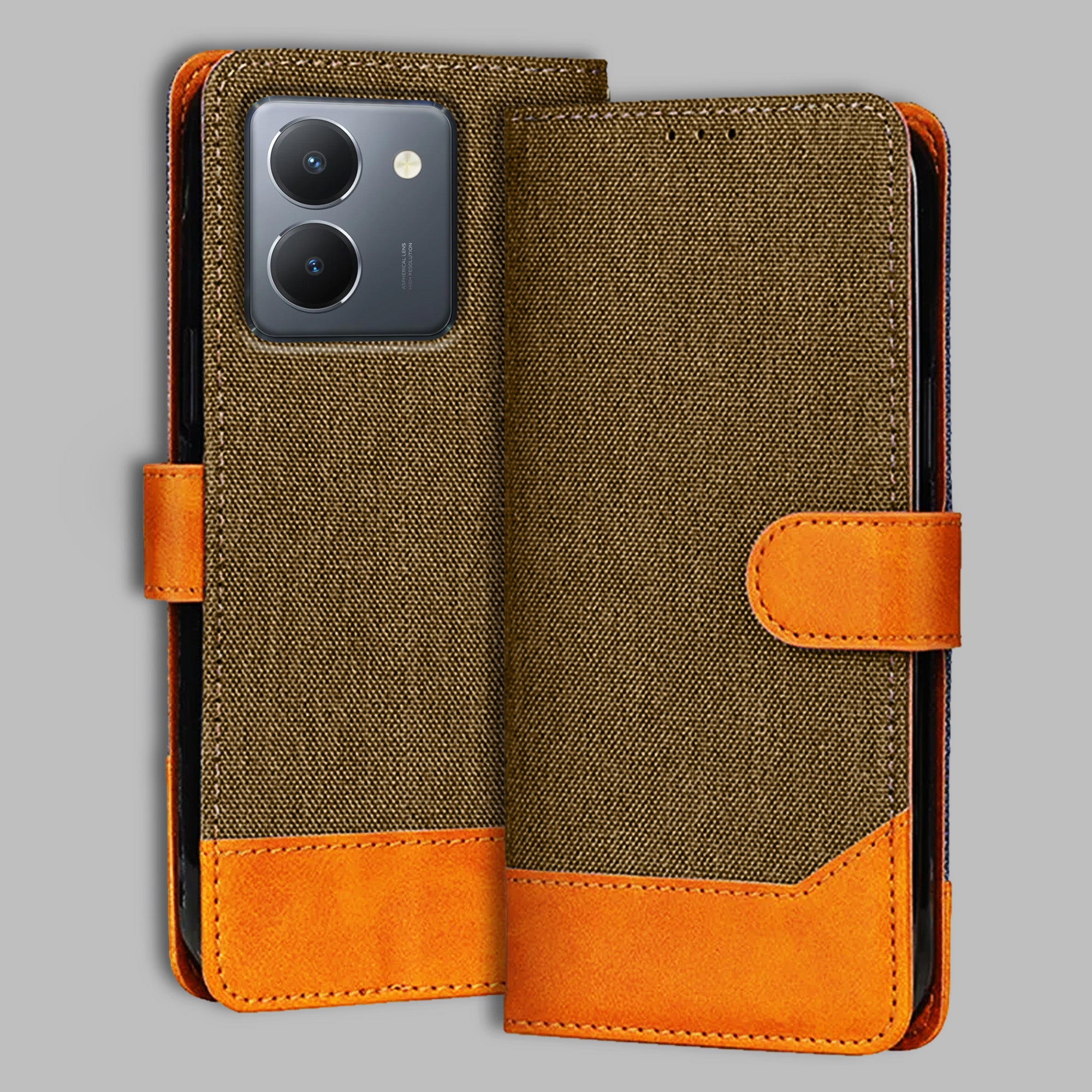 Accesorios Vivo Y36 denim flip cover – Dark Brown – Image 1 #color_dark b