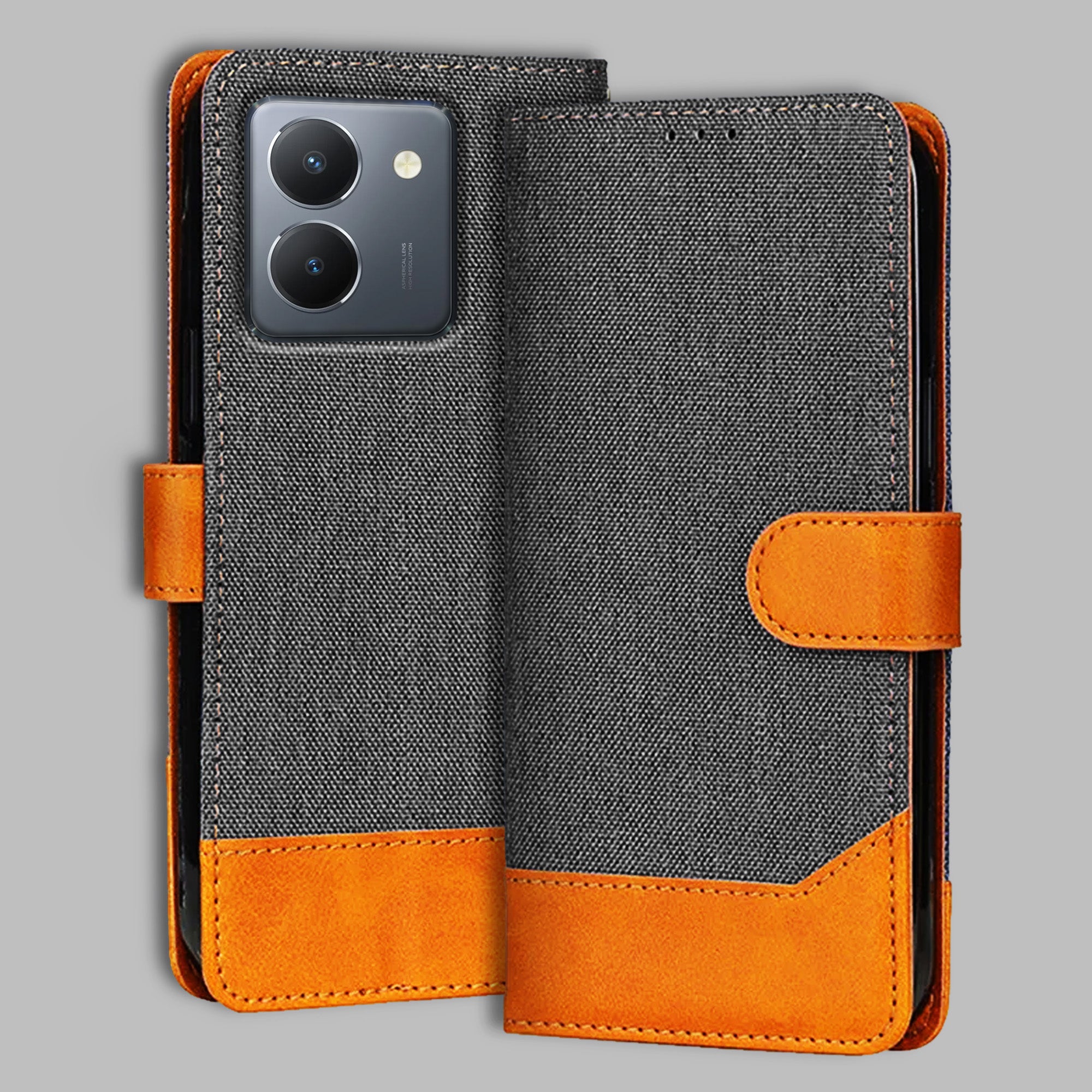 Accesorios Vivo Y36 denim flip cover – Grey – Image 1 #color_