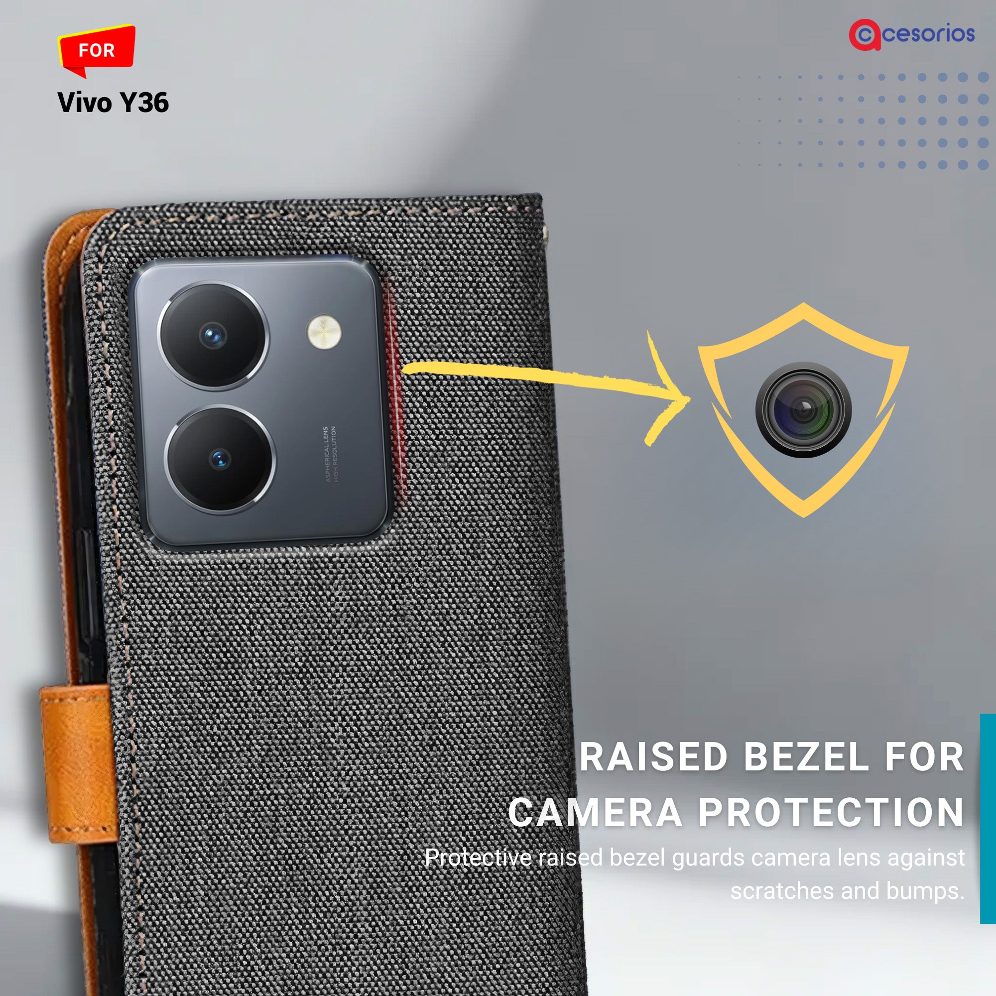 Accesorios Vivo Y36 denim flip cover – Grey – Image 2 #color_