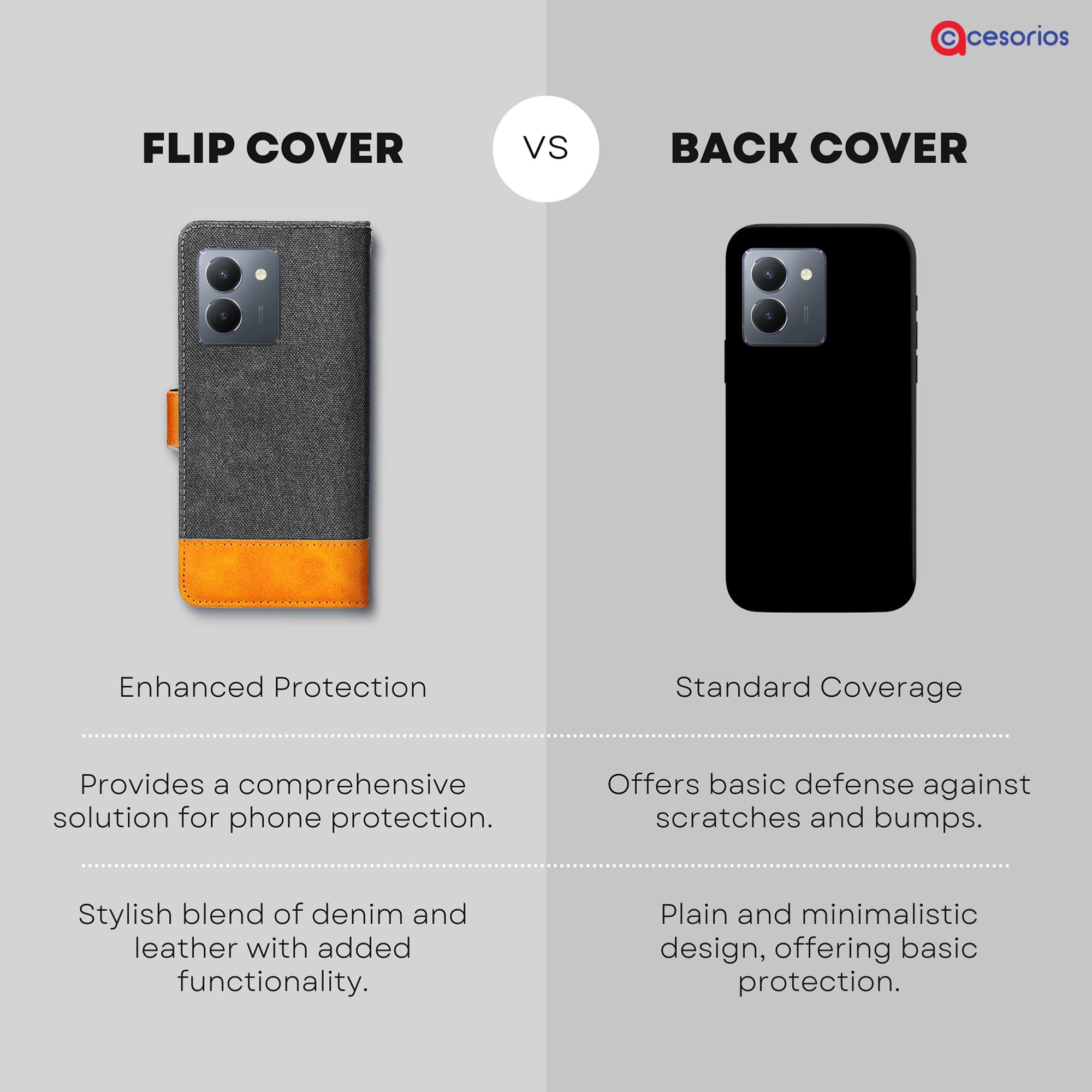 Accesorios Vivo Y36 denim flip cover – Grey – Image 8 #color_