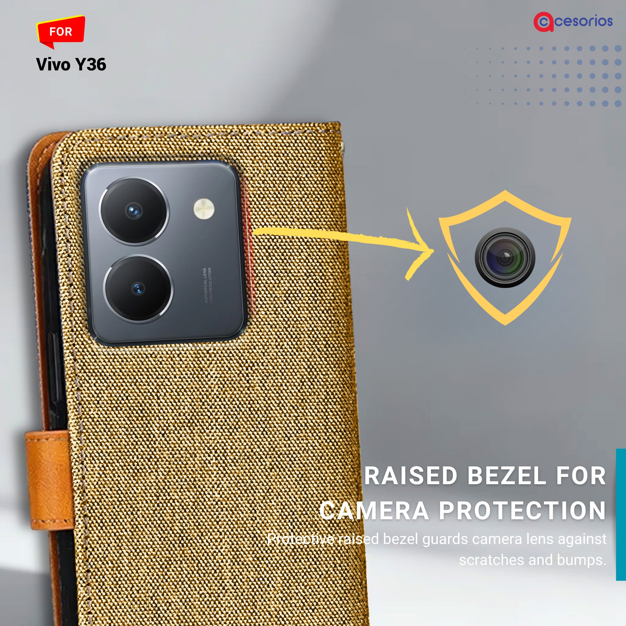 Denim & Leather back panel — Vivo Y36 in Light Brown mobile case