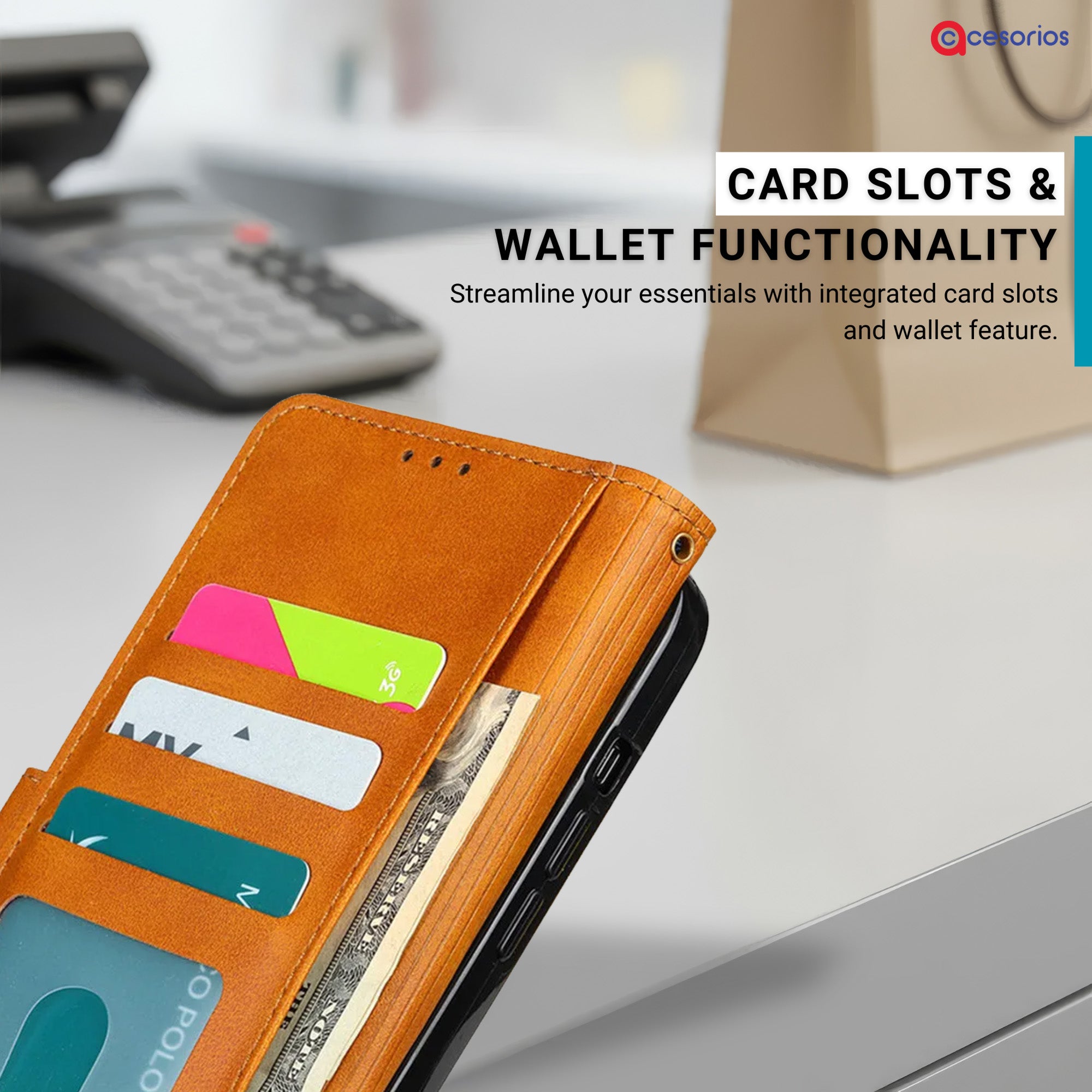 Accesorios Vivo Y36 denim flip cover – Light Brown – Image 7 #color_light b