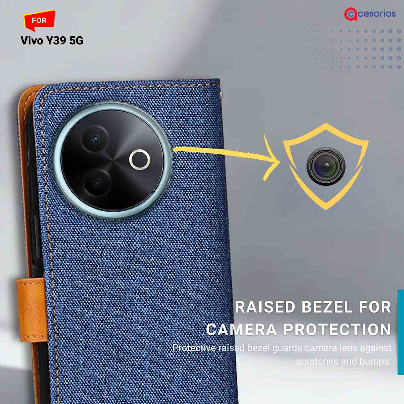 Denim & Leather back panel — Vivo Y39 5G in Blue mobile case