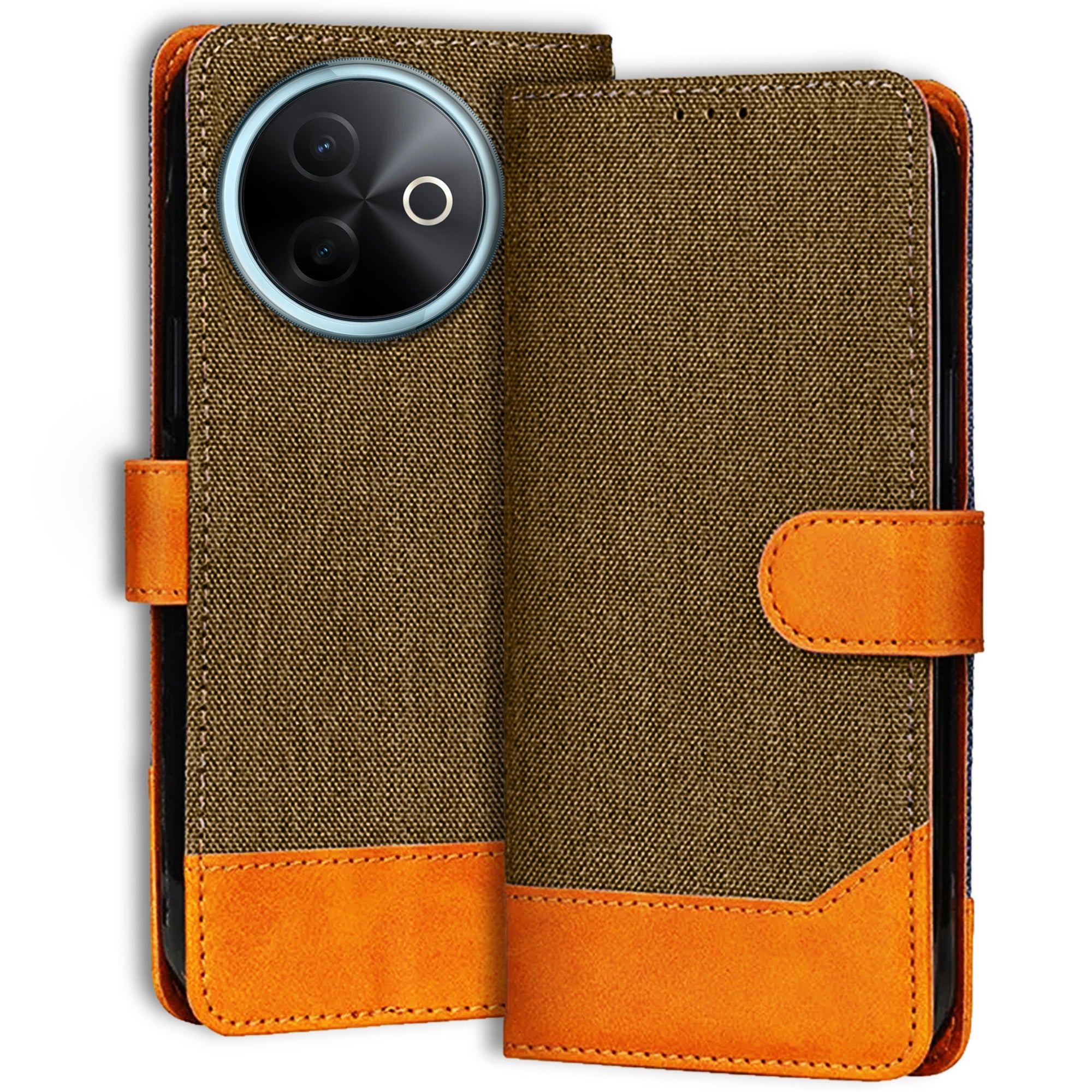 Accesorios Vivo Y39 5G denim flip cover – Dark Brown – Image 1 #color_dark brown