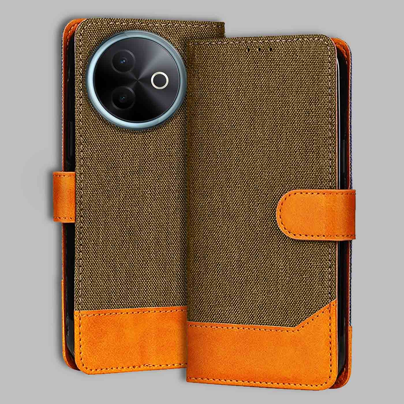 Accesorios Vivo Y39 5G denim flip cover – Dark Brown – Image 1 #color_dark b