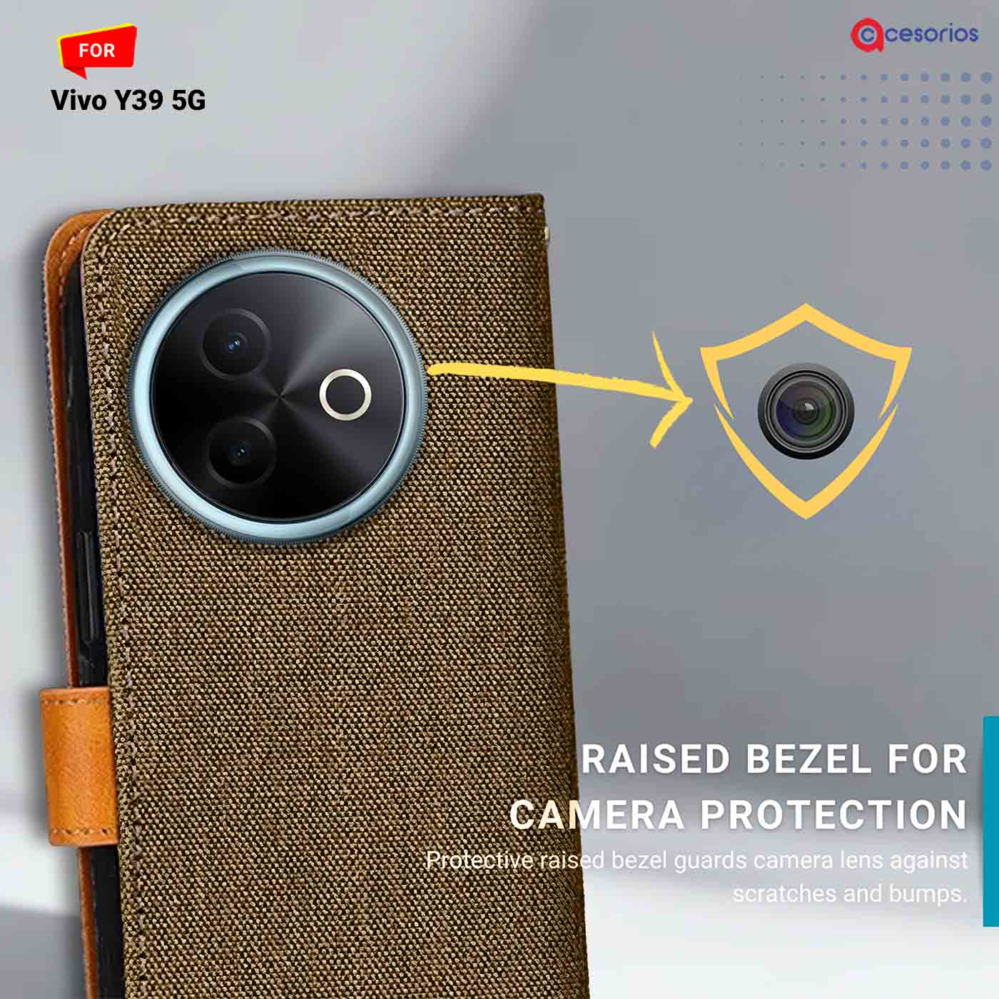Denim & Leather back panel — Vivo Y39 5G in Dark Brown mobile case