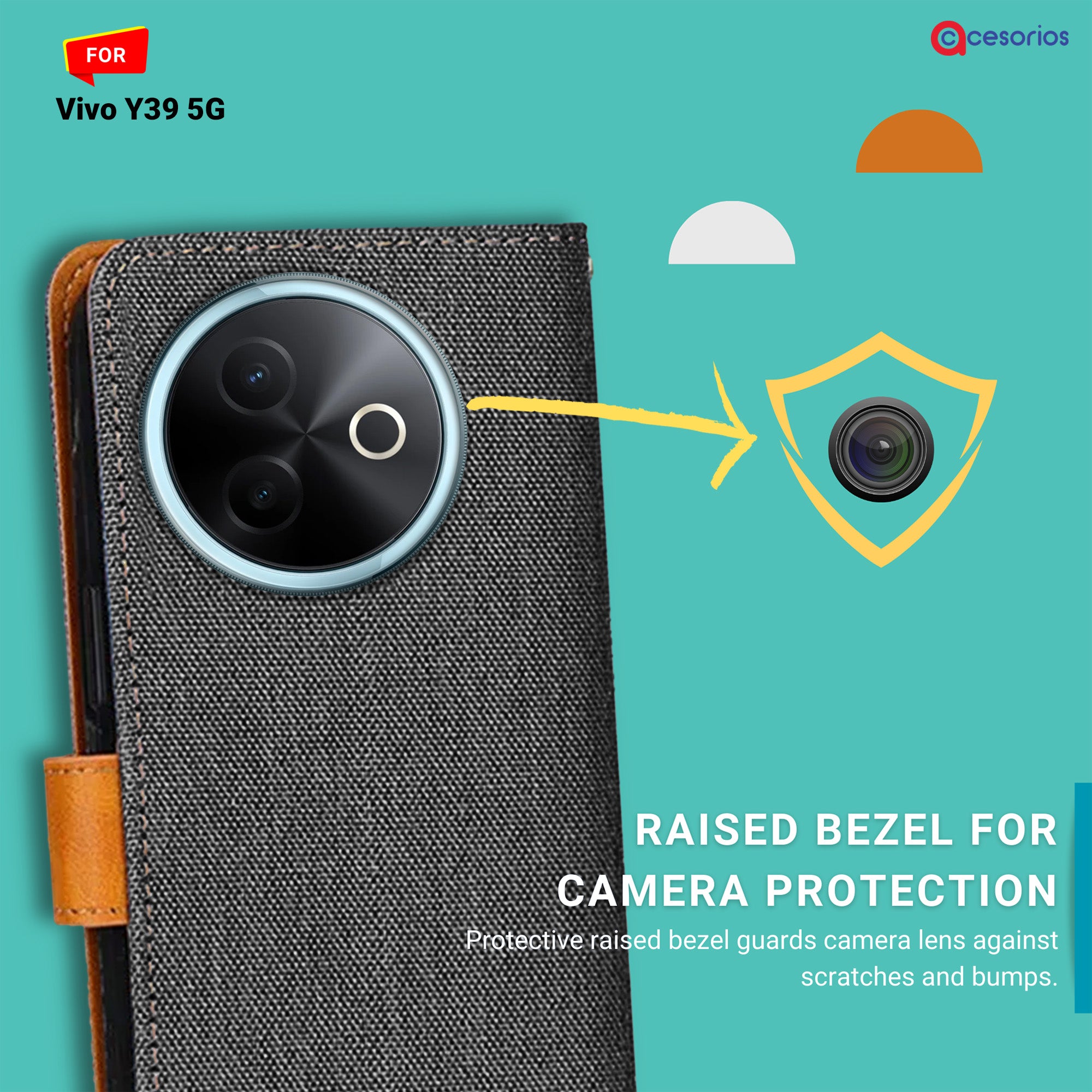 Accesorios Vivo Y39 5G denim flip cover – Grey – Image 2 #color_grey