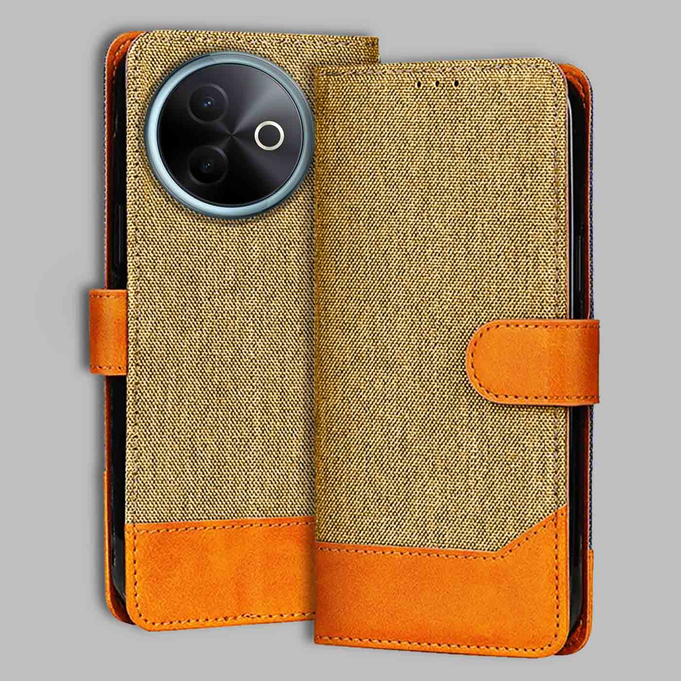 Accesorios Vivo Y39 5G denim flip cover – Light Brown – Image 1 #color_light b