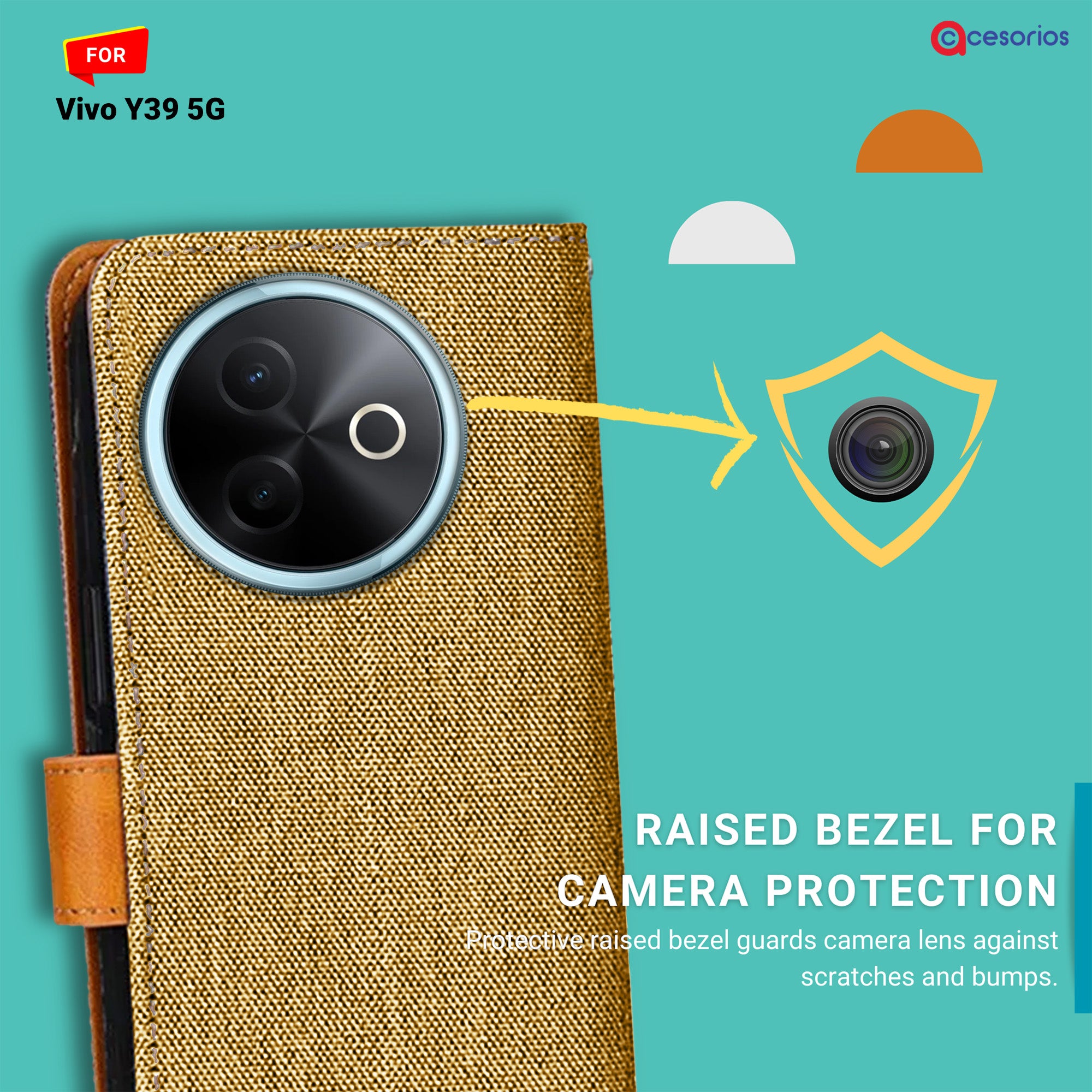Accesorios Vivo Y39 5G denim flip cover – Light Brown – Image 2 #color_light brown