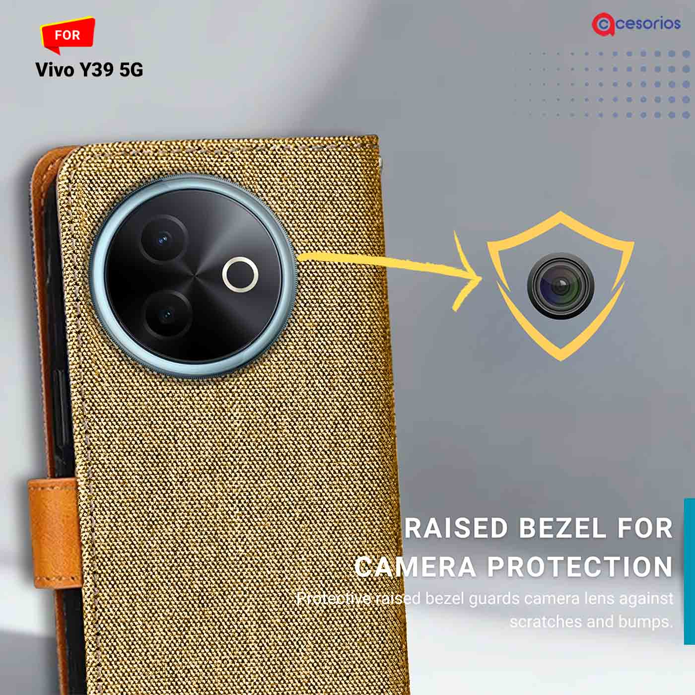 Denim & Leather back panel — Vivo Y39 5G in Light Brown mobile case
