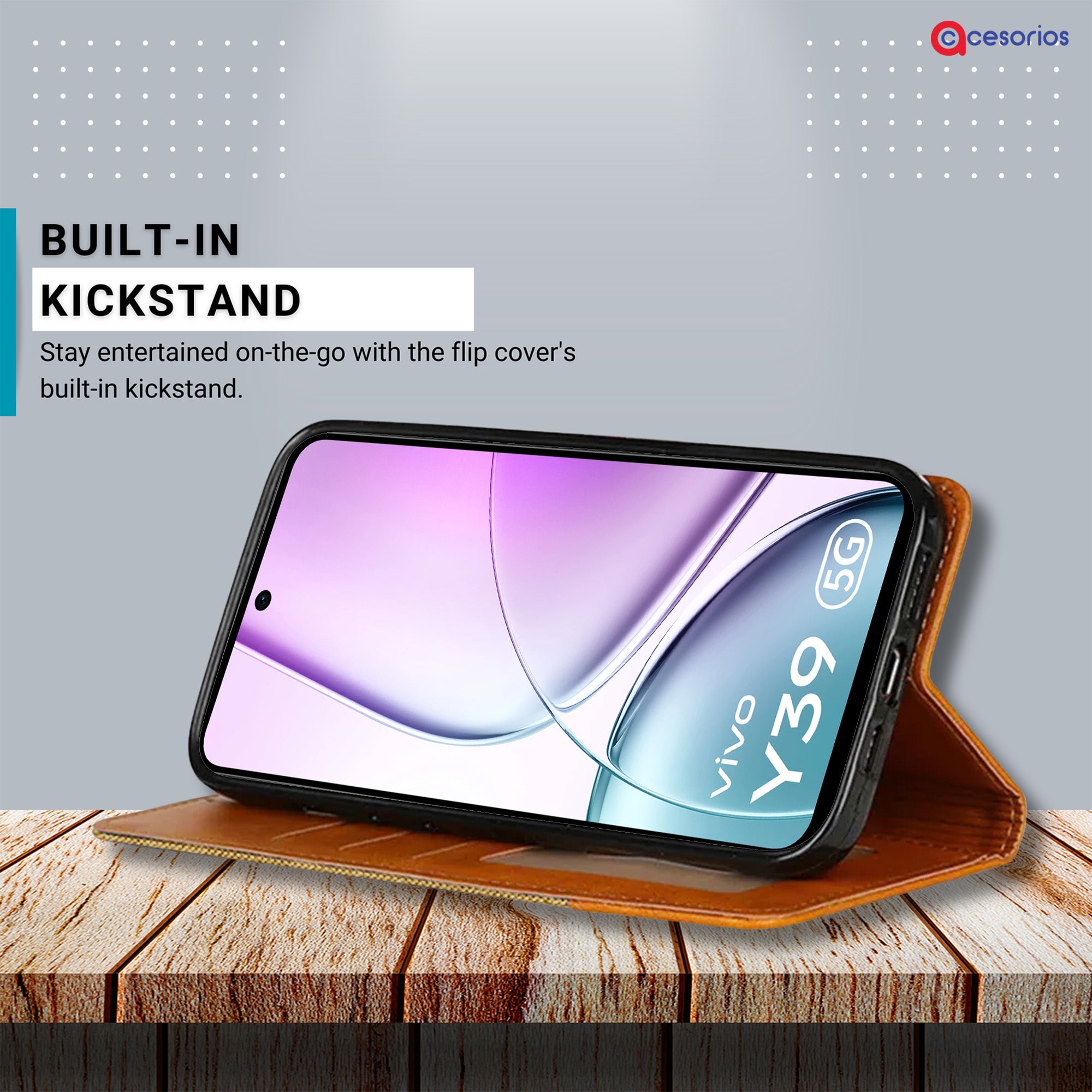 Accesorios Vivo Y39 5G denim flip cover – Light Brown – Image 4 #color_light brown