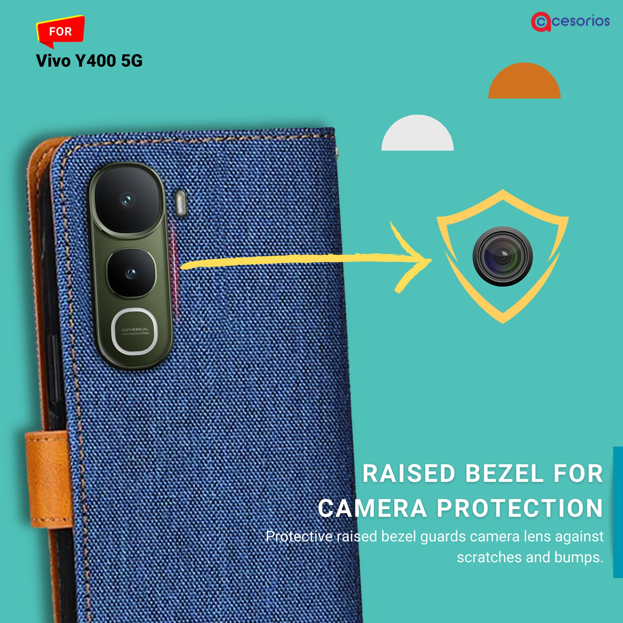 Accesorios Vivo Y400 5G denim flip cover – Blue – Image 2 #color_blue