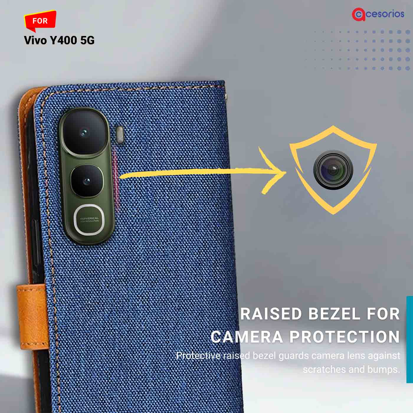 Denim & Leather back panel — Vivo Y400 5G in Blue mobile case
