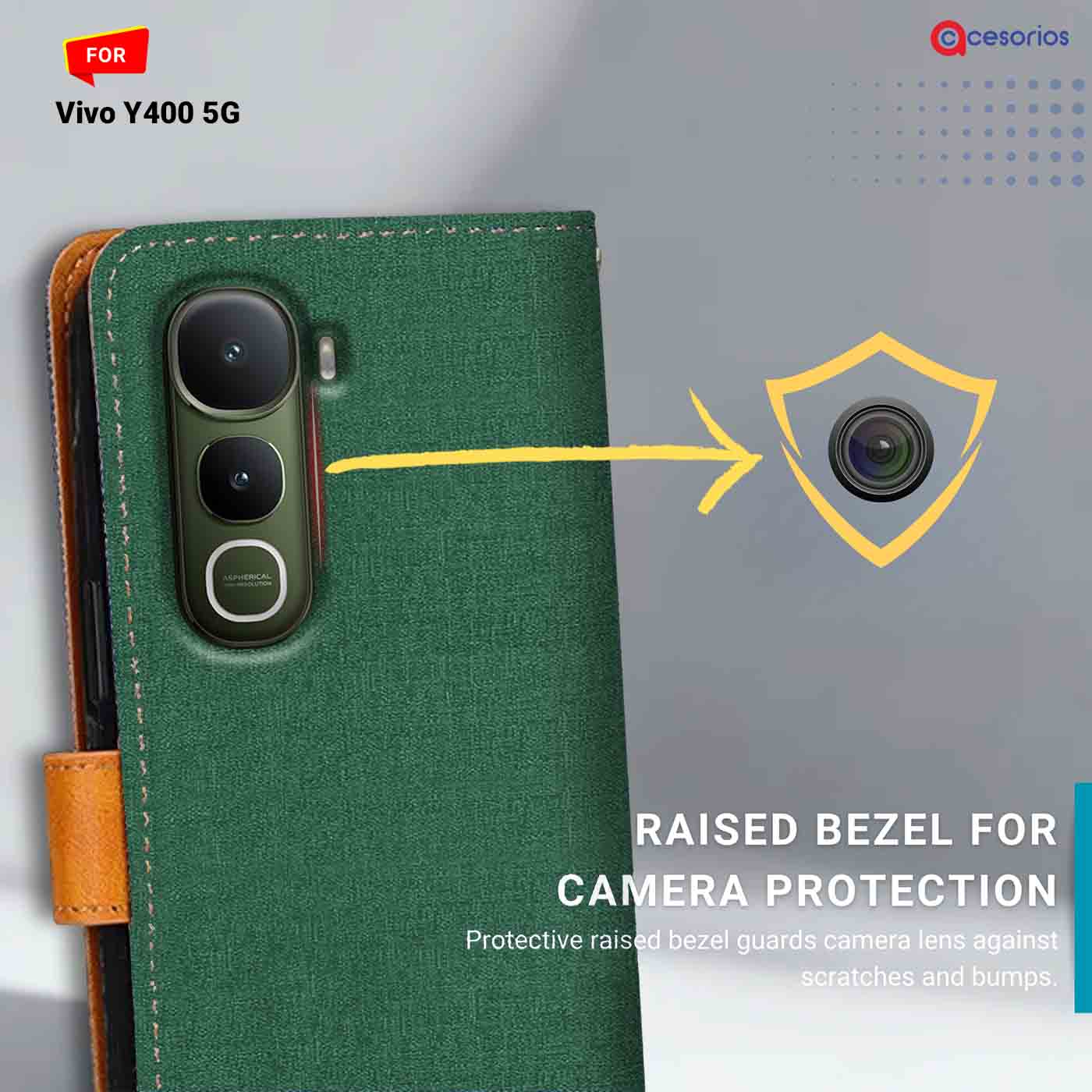 Accesorios Vivo Y400 5G denim flip cover – Green – Image 2 #color_g