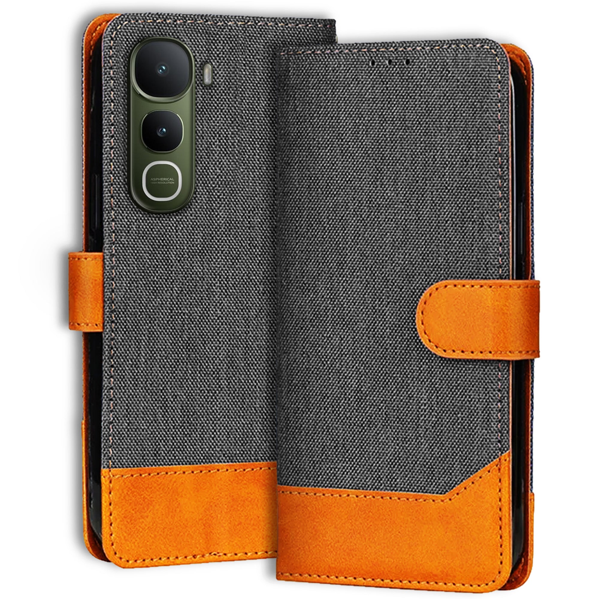 Accesorios Vivo Y400 5G denim flip cover – Grey – Image 1 #color_grey