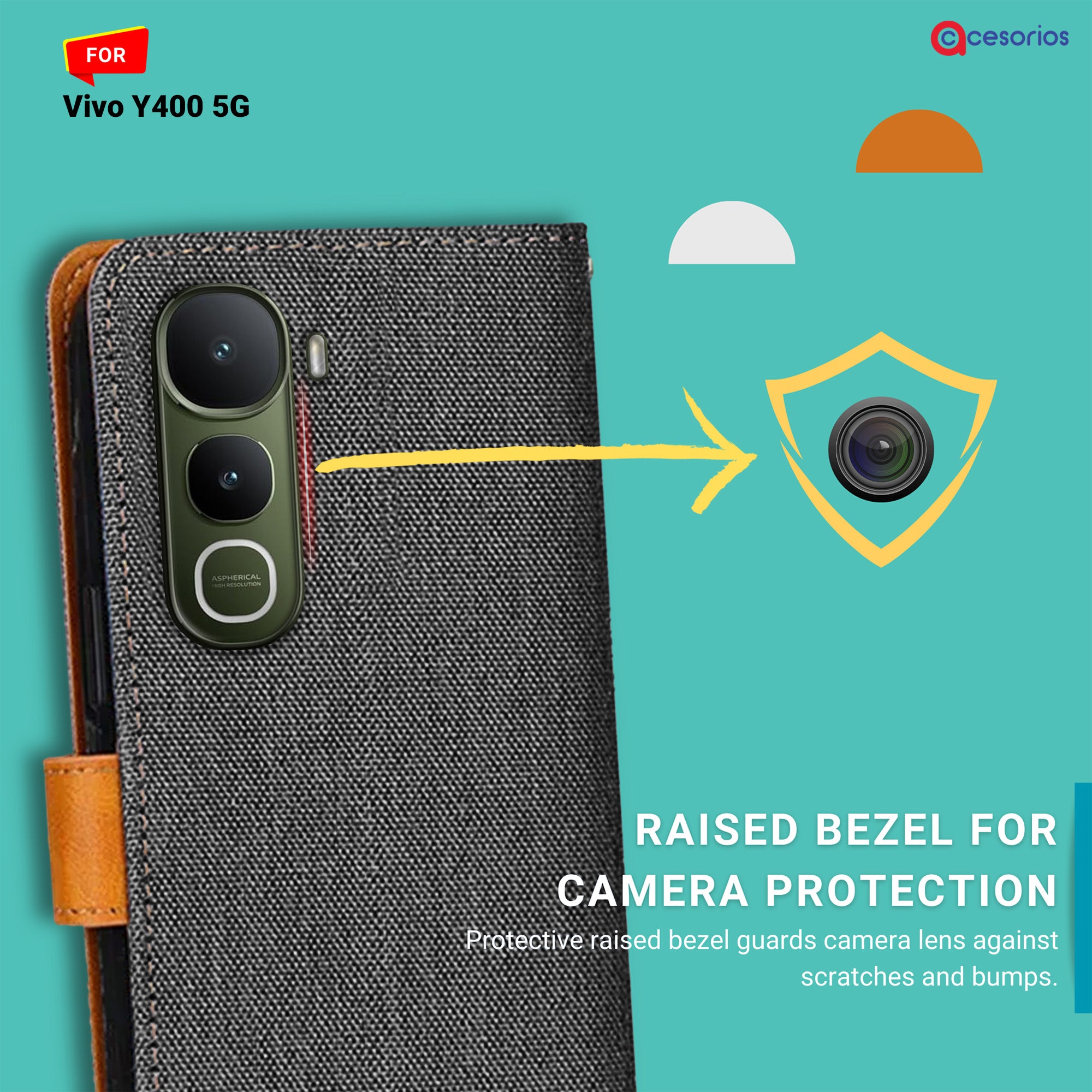 Accesorios Vivo Y400 5G denim flip cover – Grey – Image 2 #color_grey