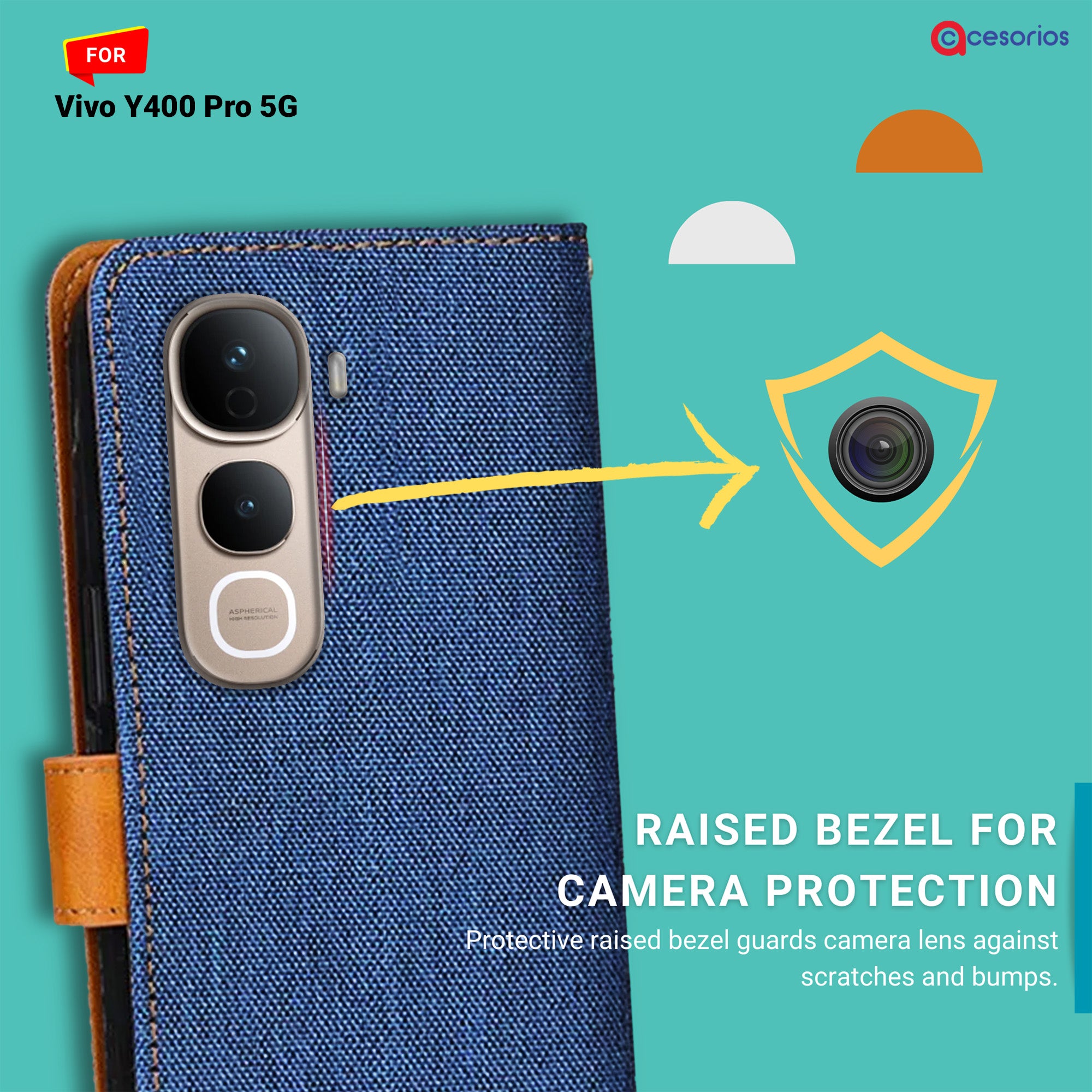 Accesorios Vivo Y400 Pro 5G denim flip cover – Blue – Image 2 #color_blue