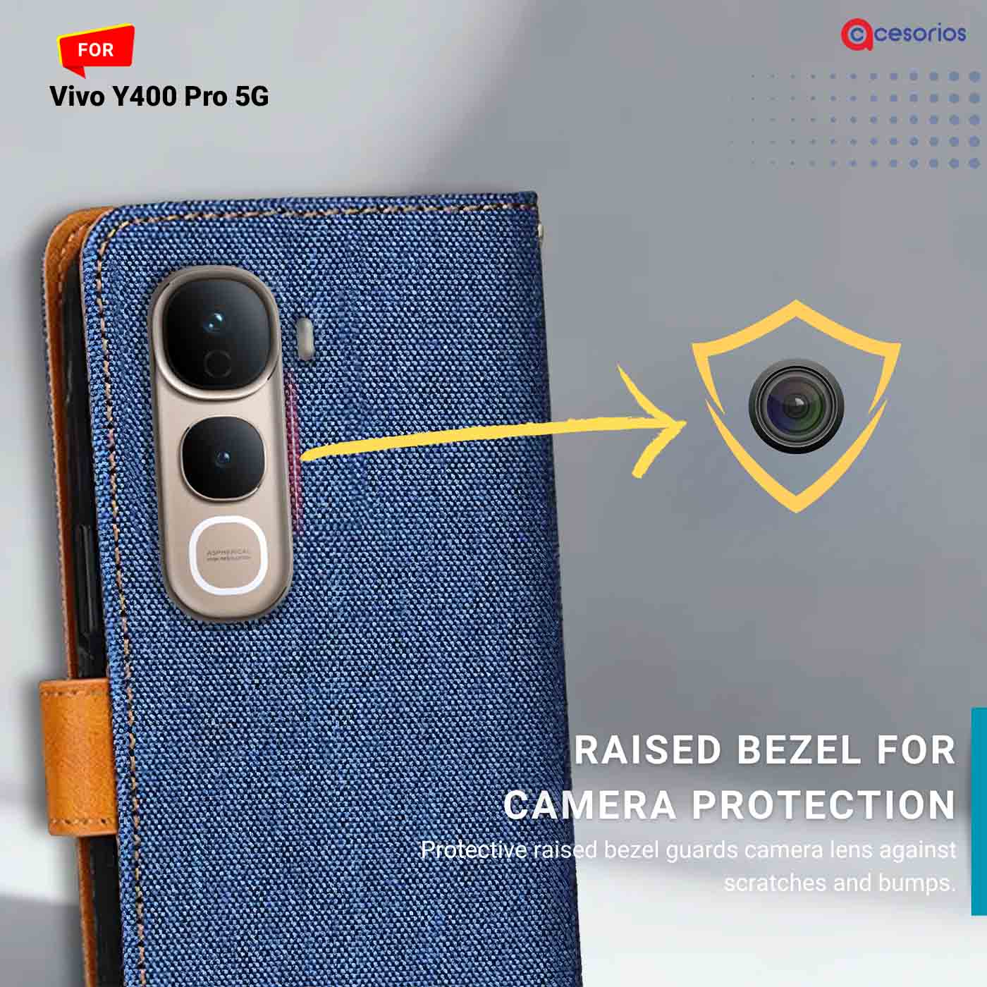 Denim & Leather back panel — Vivo Y400 Pro 5G in Blue mobile case