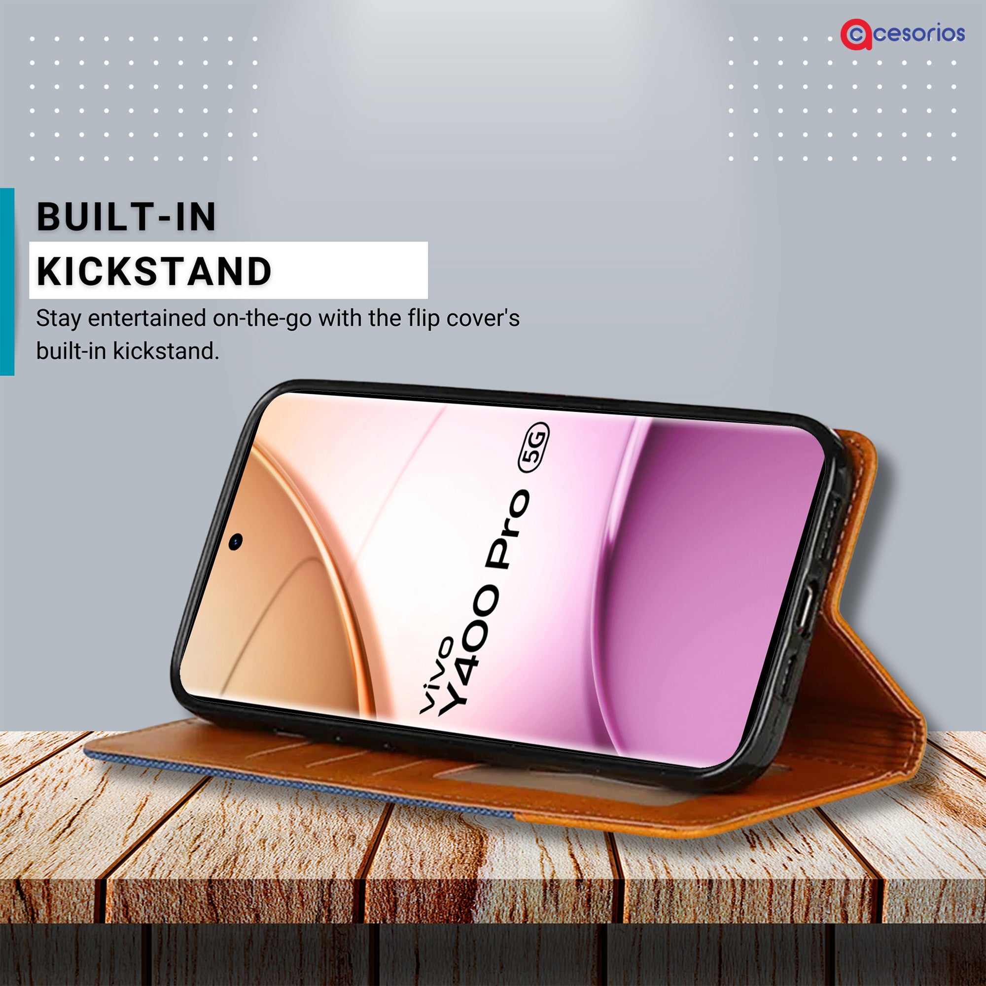 Accesorios Vivo Y400 Pro 5G denim flip cover – Blue – Image 4 #color_blue