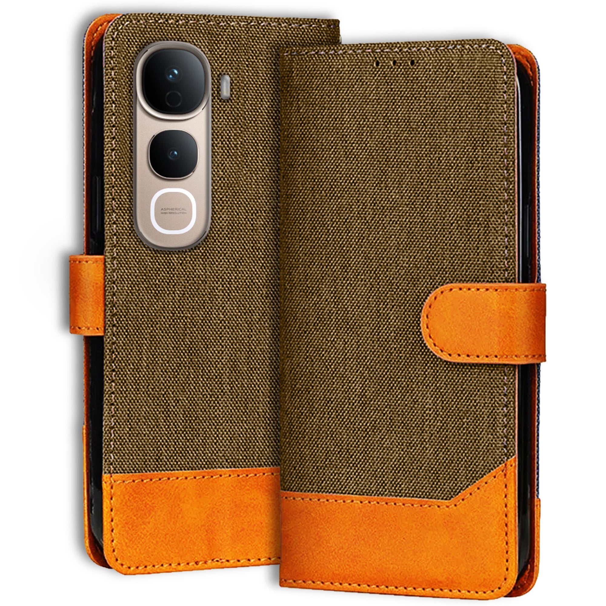 Accesorios Vivo Y400 Pro 5G denim flip cover – Dark Brown – Image 1 #color_dark brown