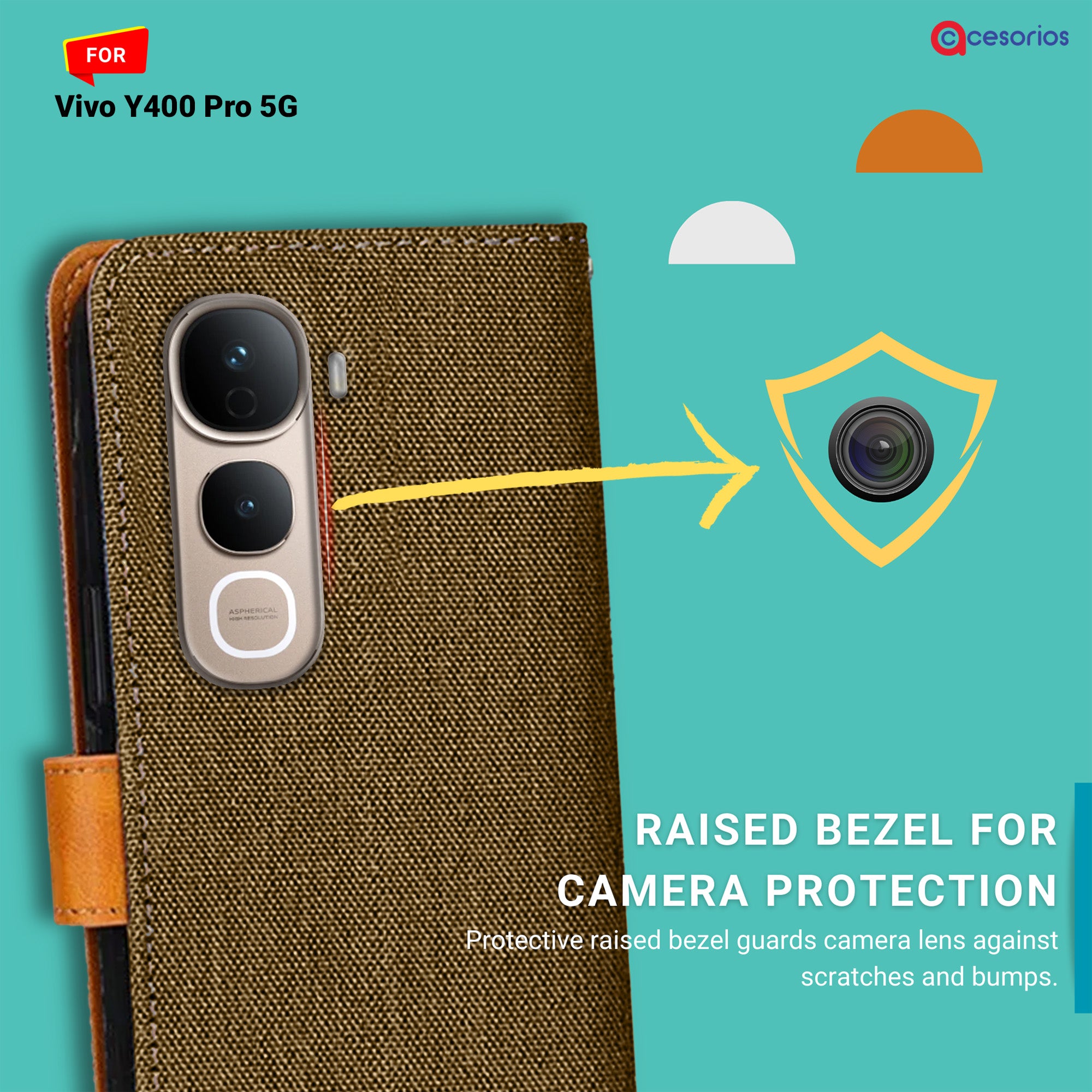 Accesorios Vivo Y400 Pro 5G denim flip cover – Dark Brown – Image 2 #color_dark brown