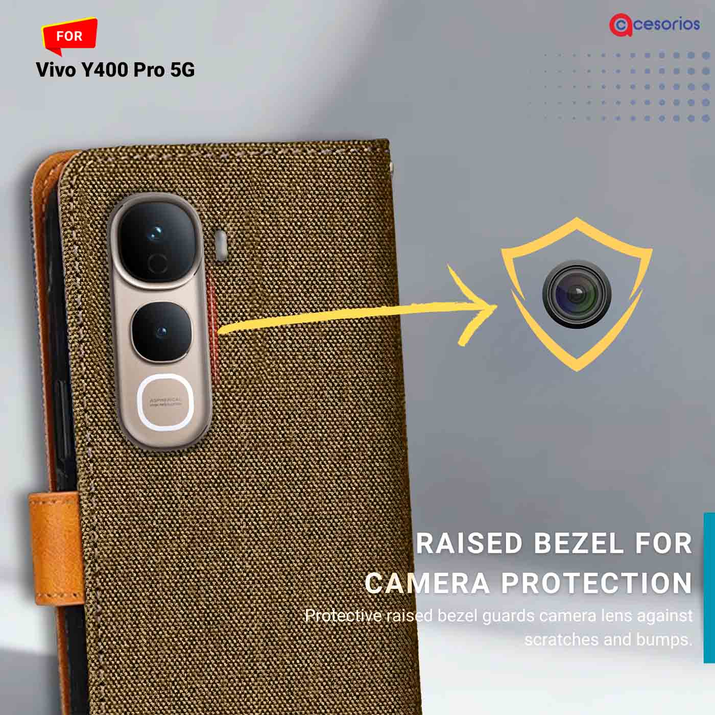 Denim & Leather back panel — Vivo Y400 Pro 5G in Dark Brown mobile case