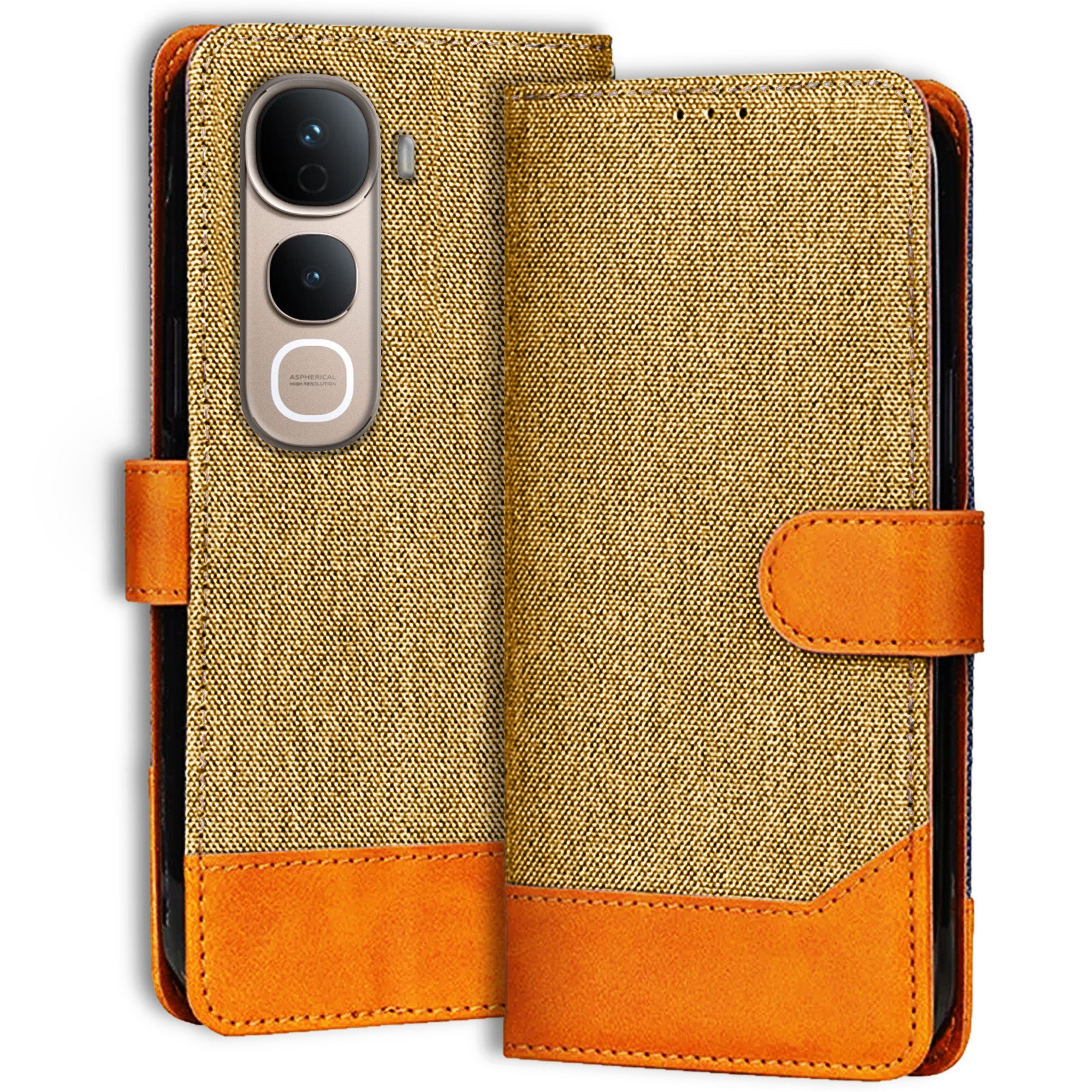 Accesorios Vivo Y400 Pro 5G denim flip cover – Light Brown – Image 1 #color_light brown