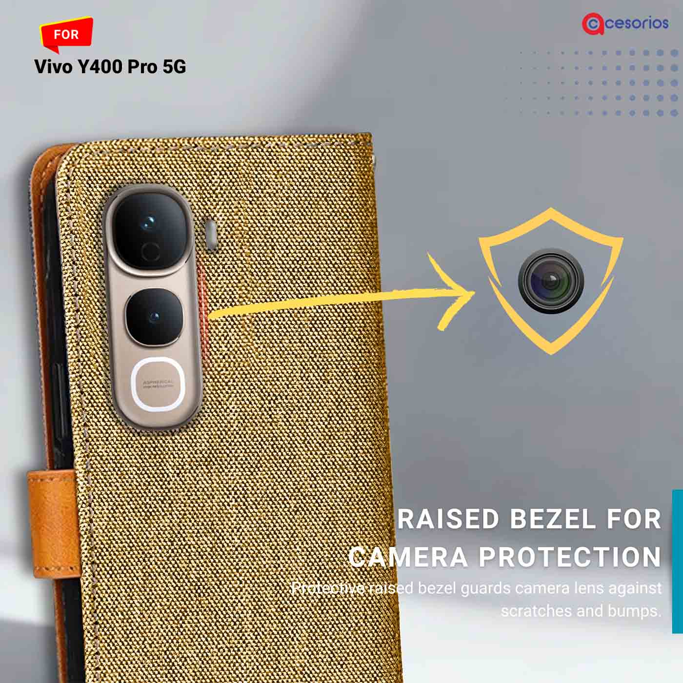 Denim & Leather back panel — Vivo Y400 Pro 5G in Light Brown mobile case