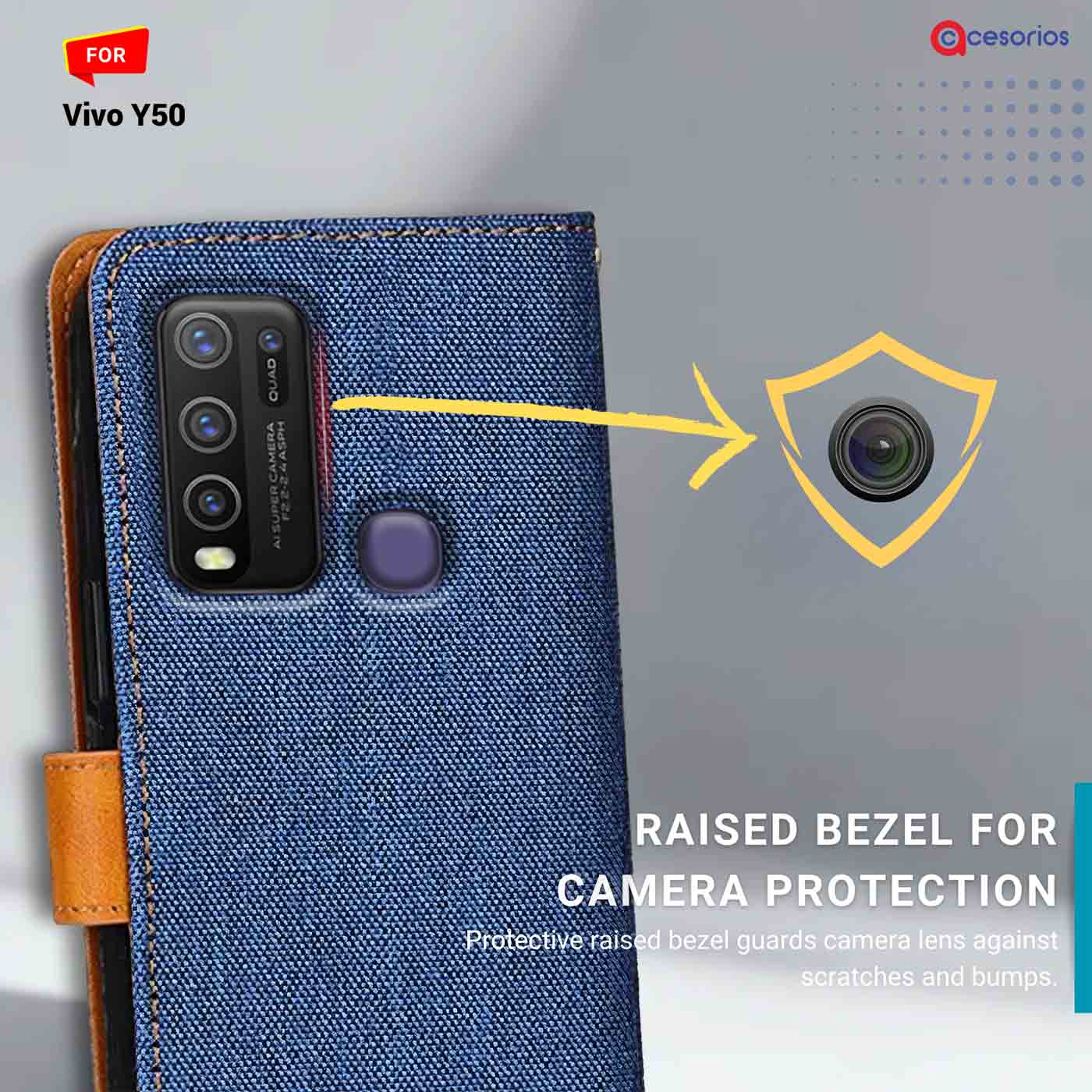 Denim & Leather back panel — Vivo Y50 in Blue mobile case