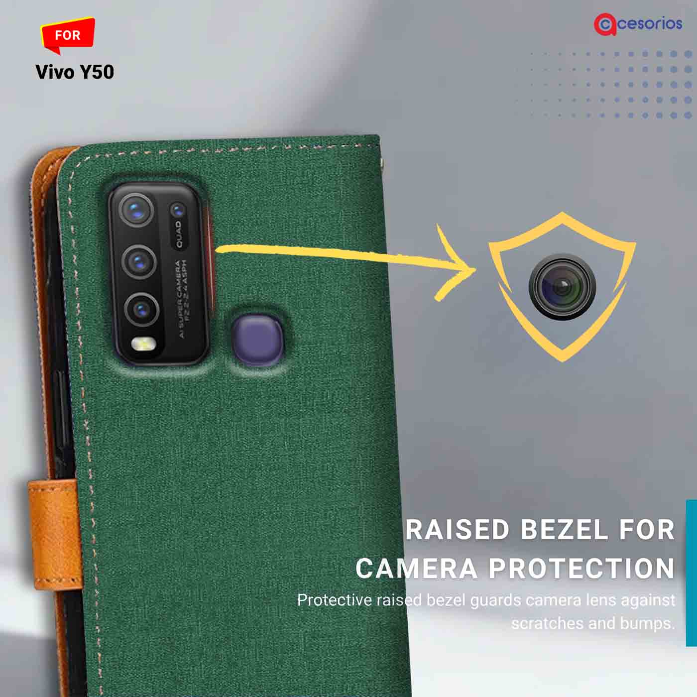 Accesorios Vivo Y50 denim flip cover – Green – Image 2 #color_g