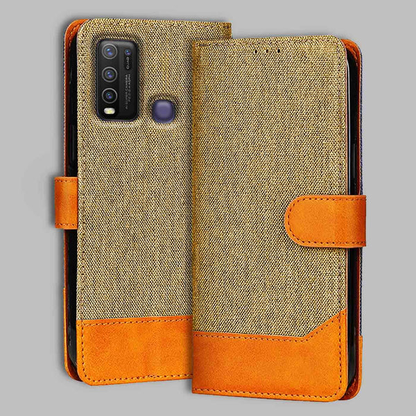 Vivo Y50 Flip Cover — Denim, Camel Beige after a year of daily use