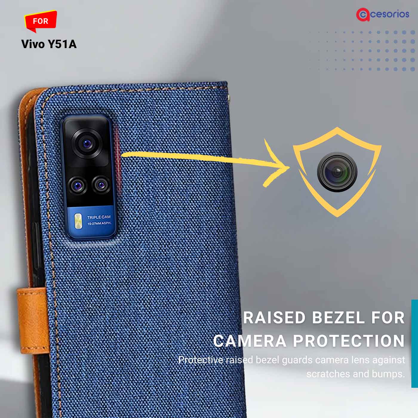 Denim & Leather back panel — Vivo Y51A in Blue mobile case