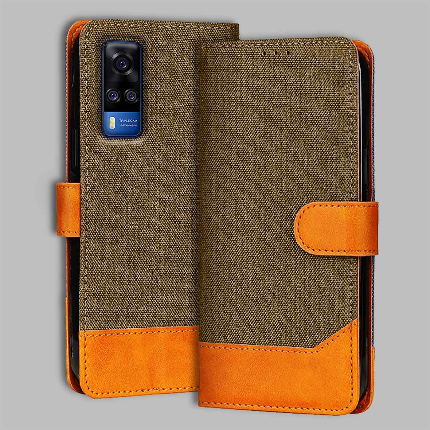 Accesorios Vivo Y51A denim flip cover – Dark Brown – Image 1 #color_dark b