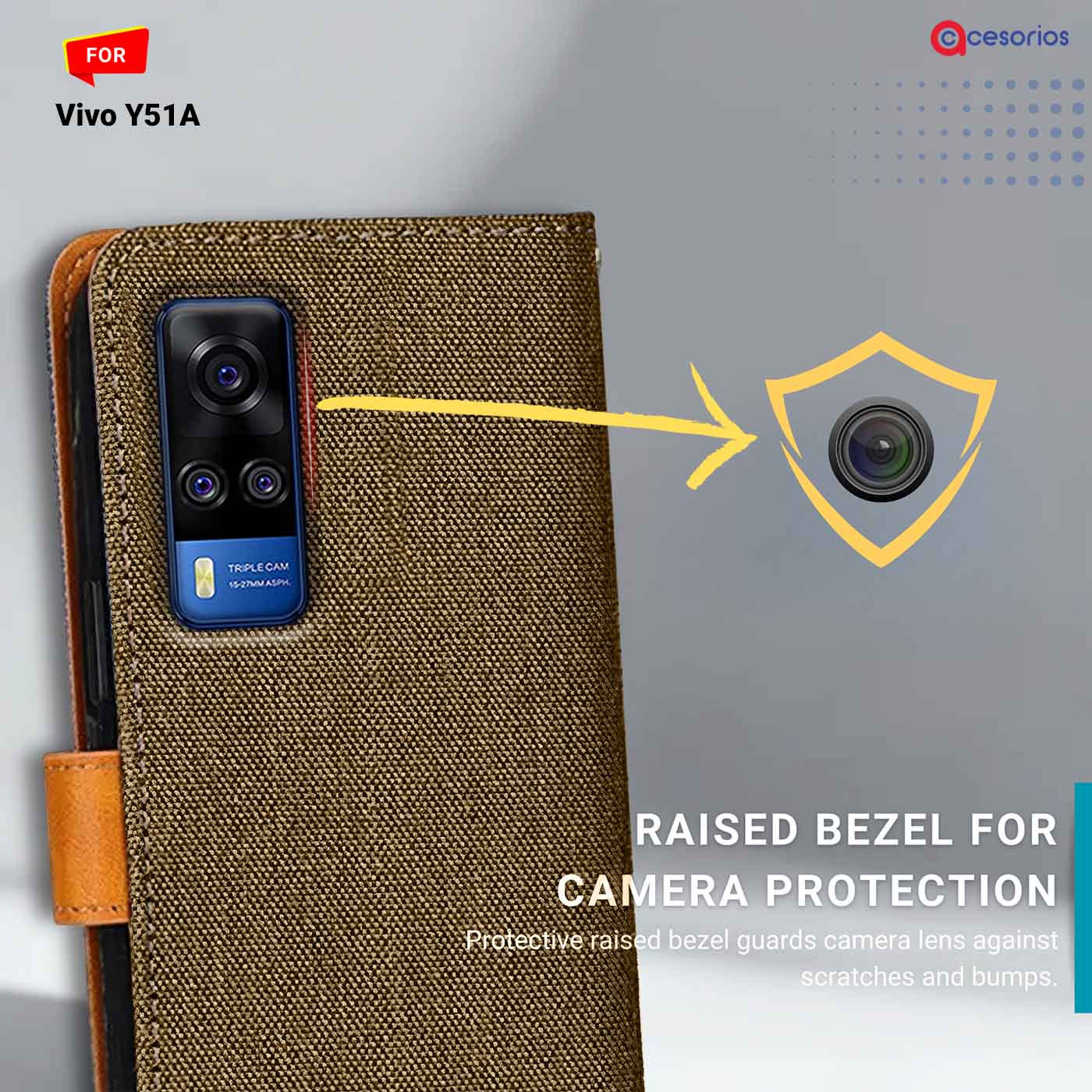 Accesorios Vivo Y51A denim flip cover – Dark Brown – Image 2 #color_dark b