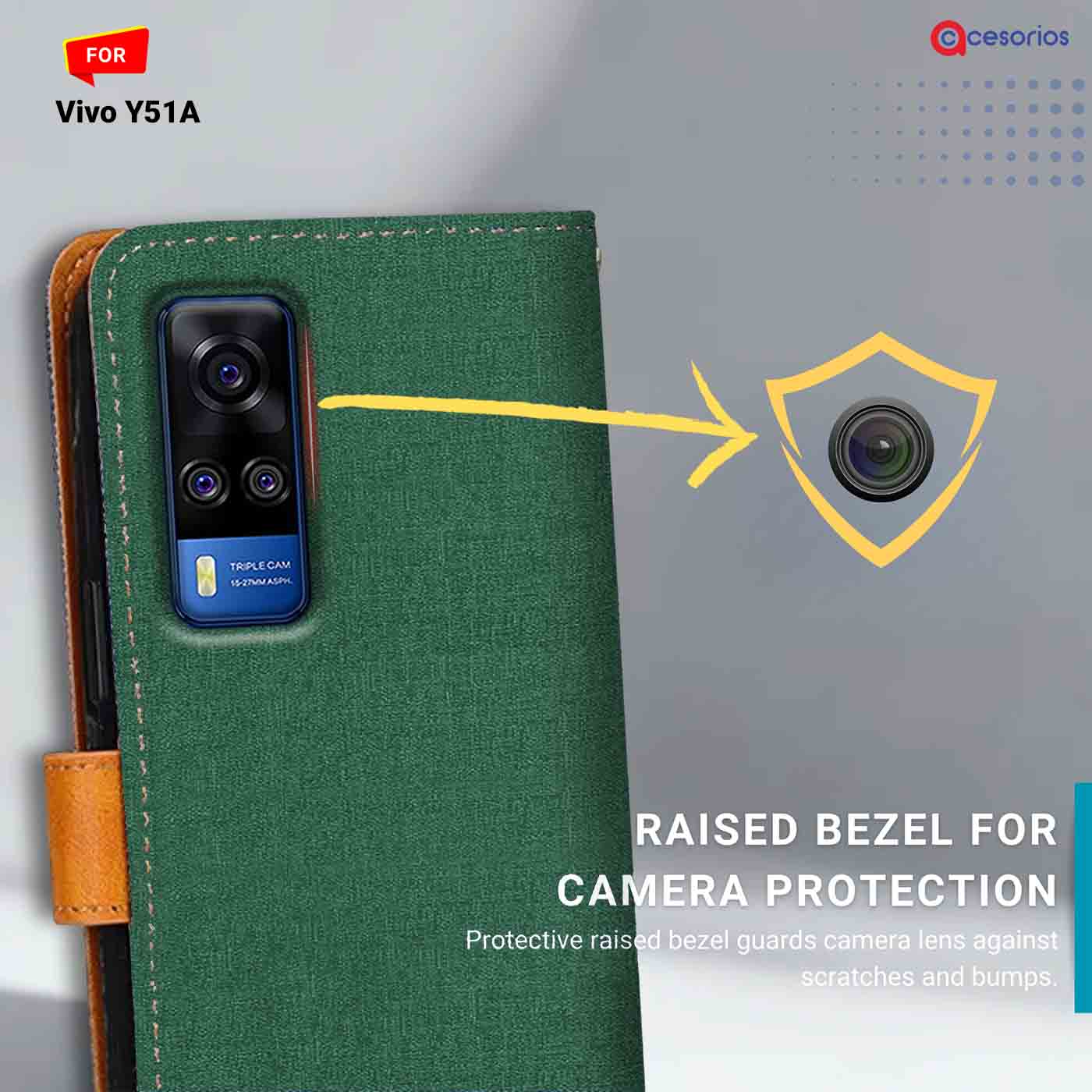 Accesorios Vivo Y51A denim flip cover – Green – Image 2 #color_g