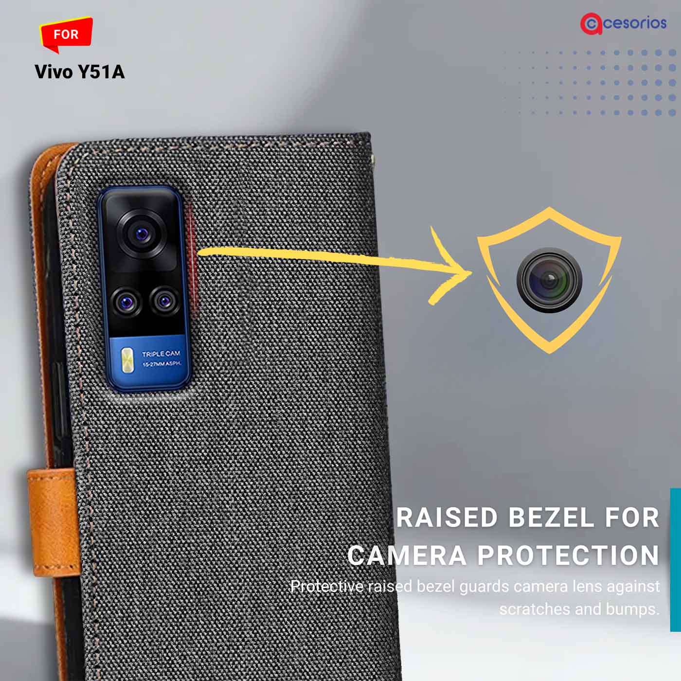 Accesorios Vivo Y51A denim flip cover – Grey – Image 2 #color_