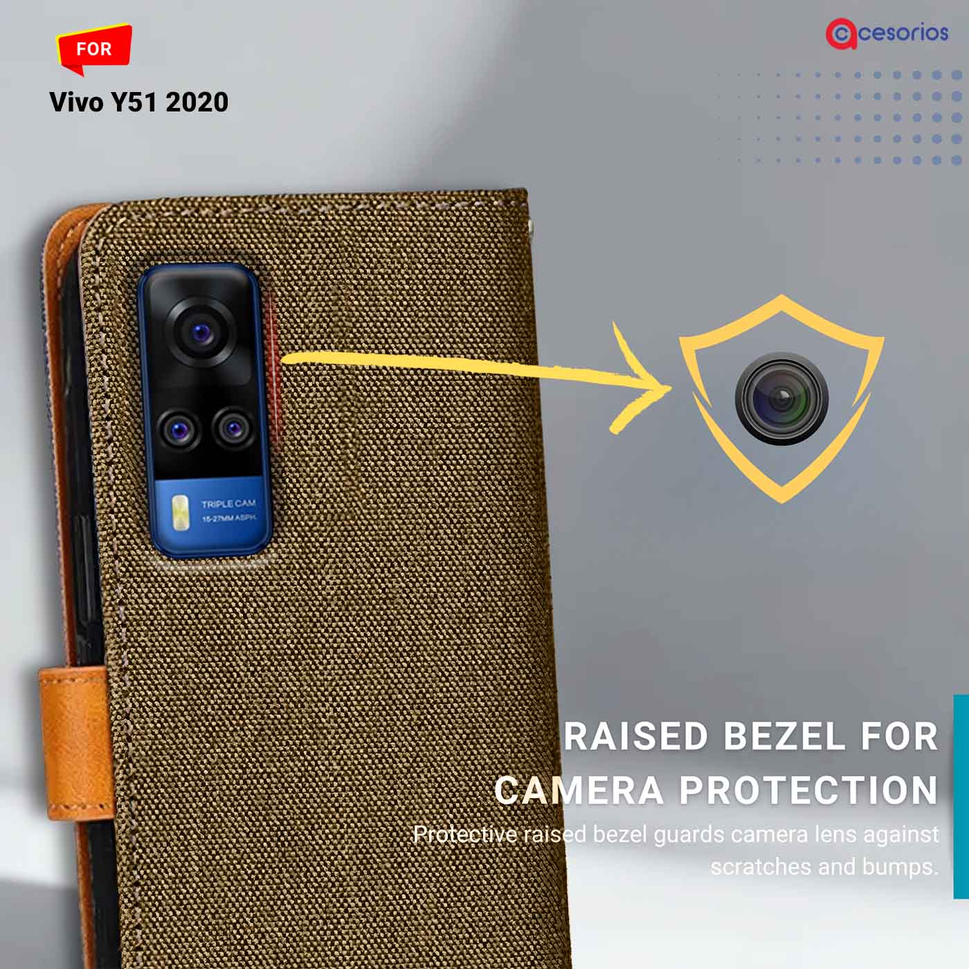 Accesorios Vivo Y51 2020 denim flip cover – Dark Brown – Image 2 #color_dark b