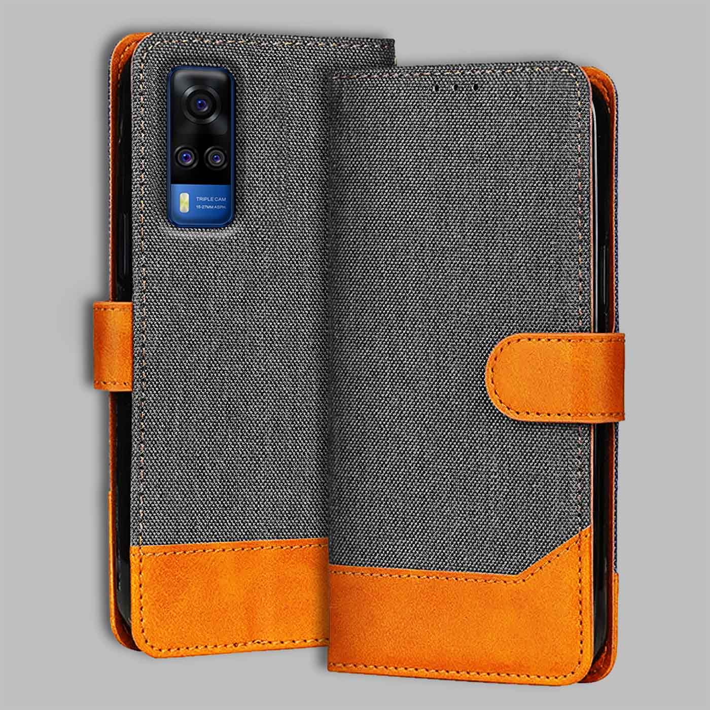Accesorios Vivo Y51 2020 denim flip cover – Grey – Image 1 #color_
