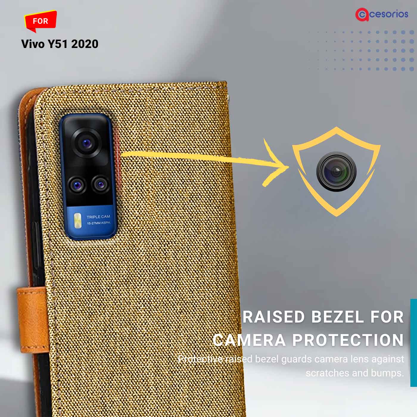 Denim & Leather back panel — Vivo Y51 2020 in Light Brown mobile case